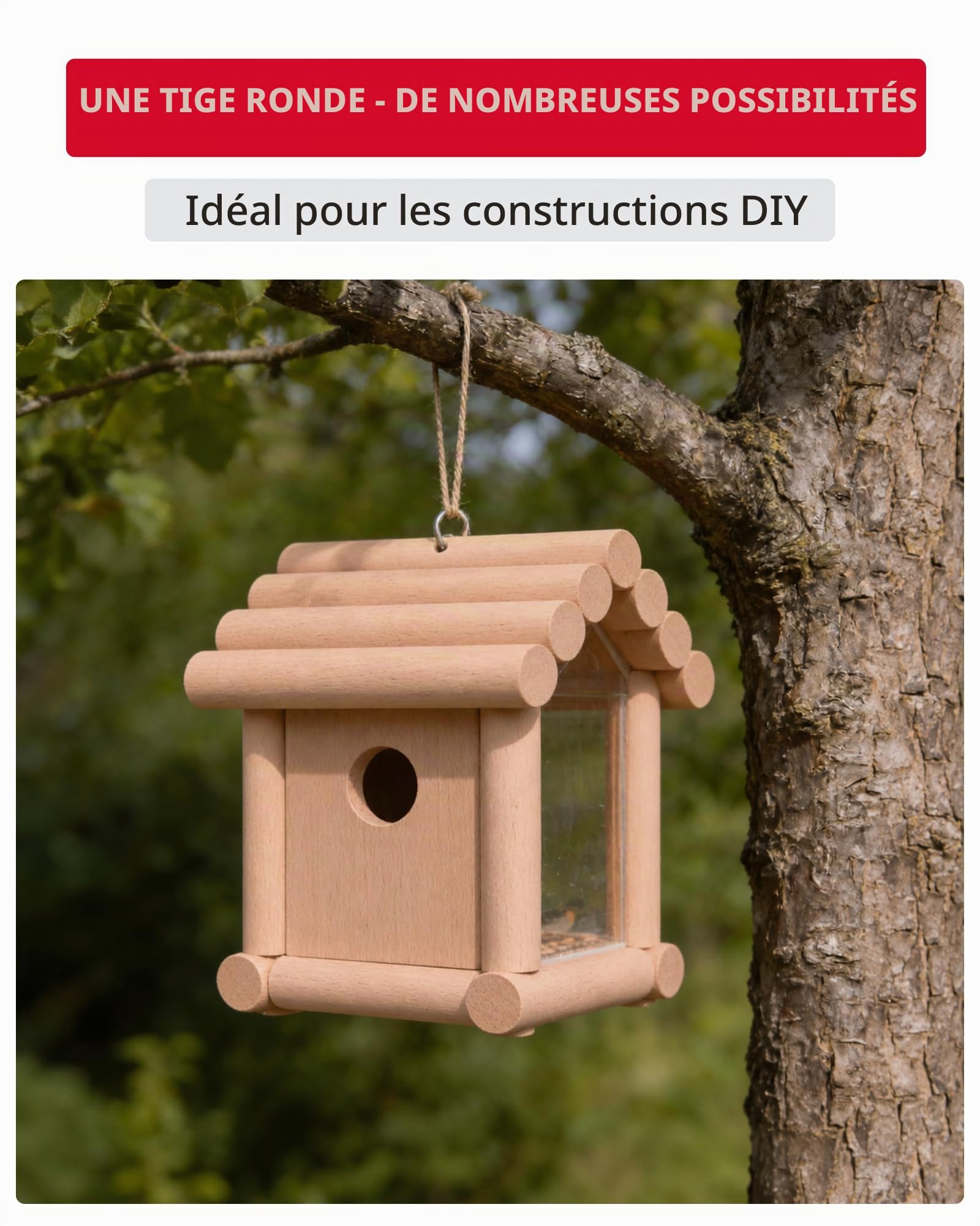Gedotec Tige ronde en hetre lisse | tiges en bois | batons de bricolage 40 x 1000 mm | lot de 5 | tiges en hetre a bricoler | tige en bois massif | batonnets