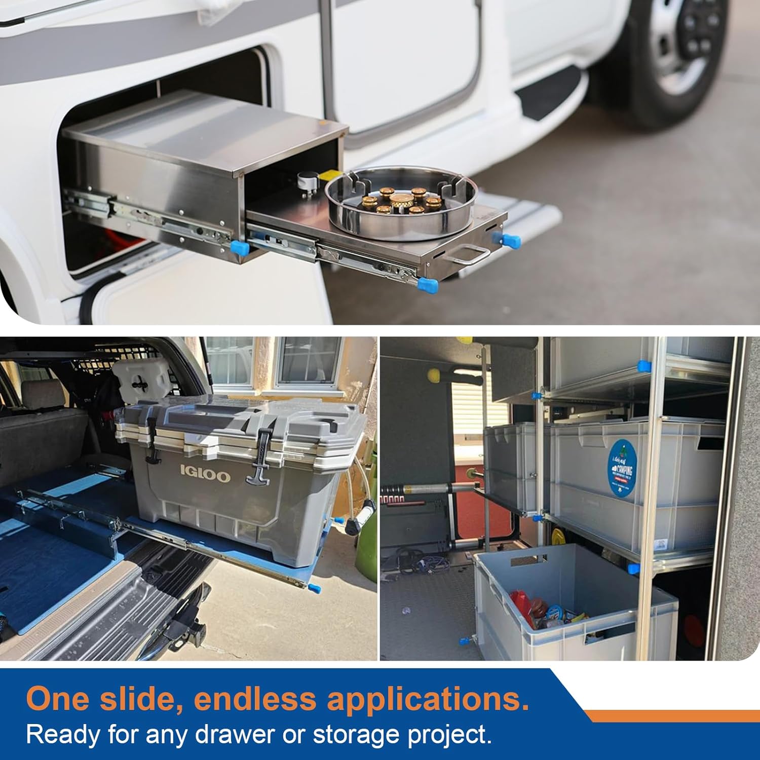 VADANIA 48" Heavy Duty Drawer Slide with Lock #D53, 2" Width Up to 125lb Load Capacity, 3-Fold Full Extension, Ball Bearing Lock-in & Lock-Out, Side Mount, 1-Pair