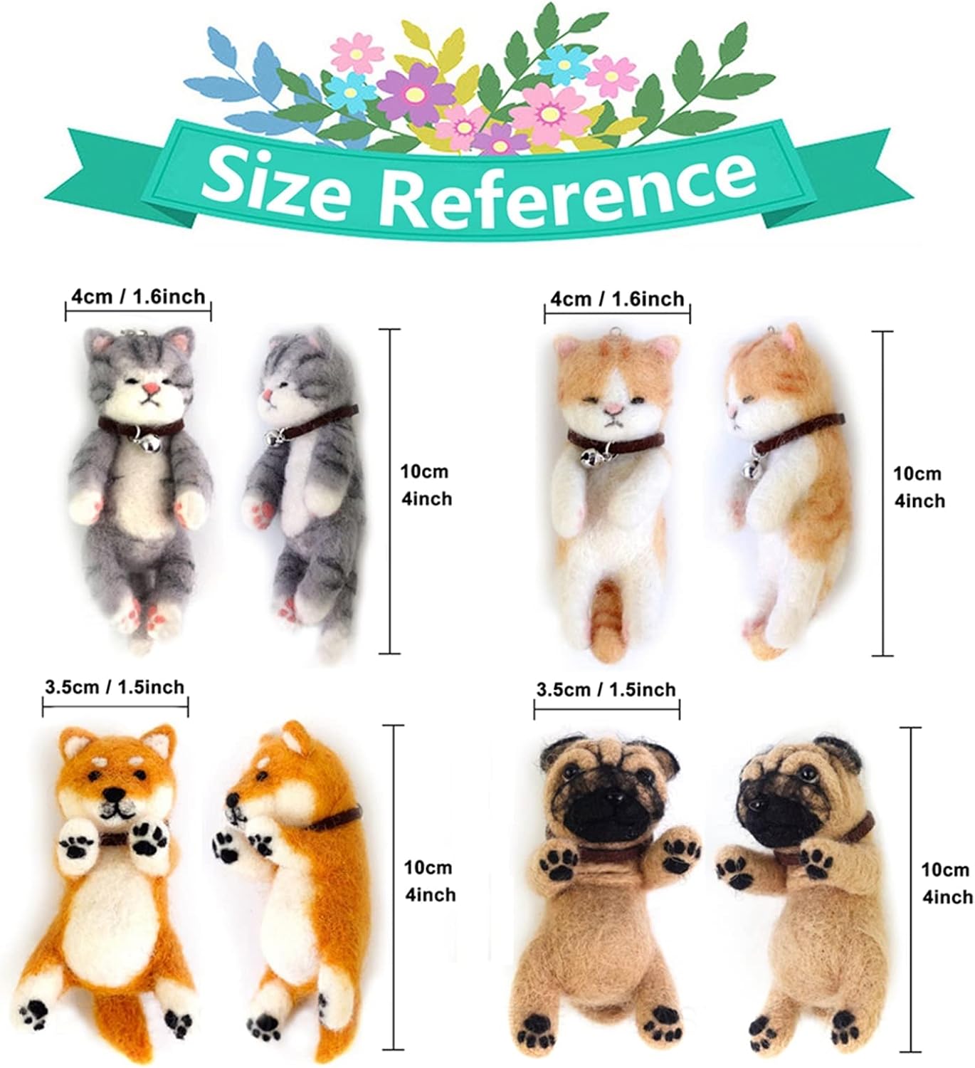4 Animal Needle Felting Kits 4 inch Height - They are Friends DIY Craft Kit for Beginner Mother's Day, Birthday Present