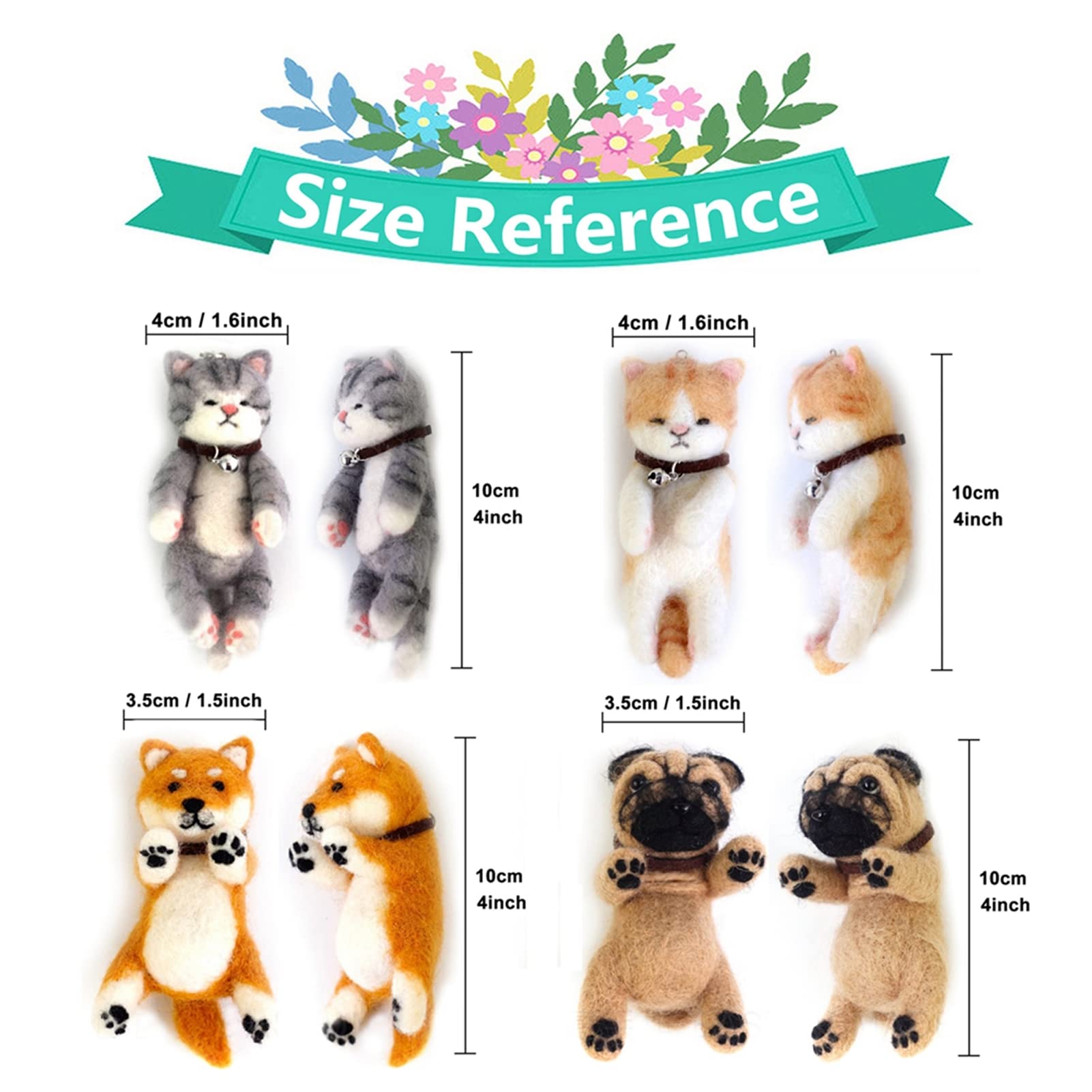 4 kits de fieltro de aguja de animales de 10 cm de altura, kit de manualidades para principiantes, día de la madre, regalo de cumpleaños