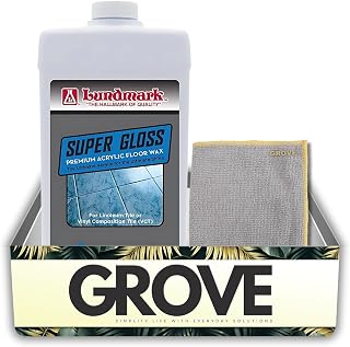 Lundmark Super Gloss Anti-Slip Floor Wax Liquid 32 oz Bundle with Microfiber Cleaning Cloth – Black Mark Resistant, Scuff Proof, and Long-Lasting Shine – Gift Set (2 Items)