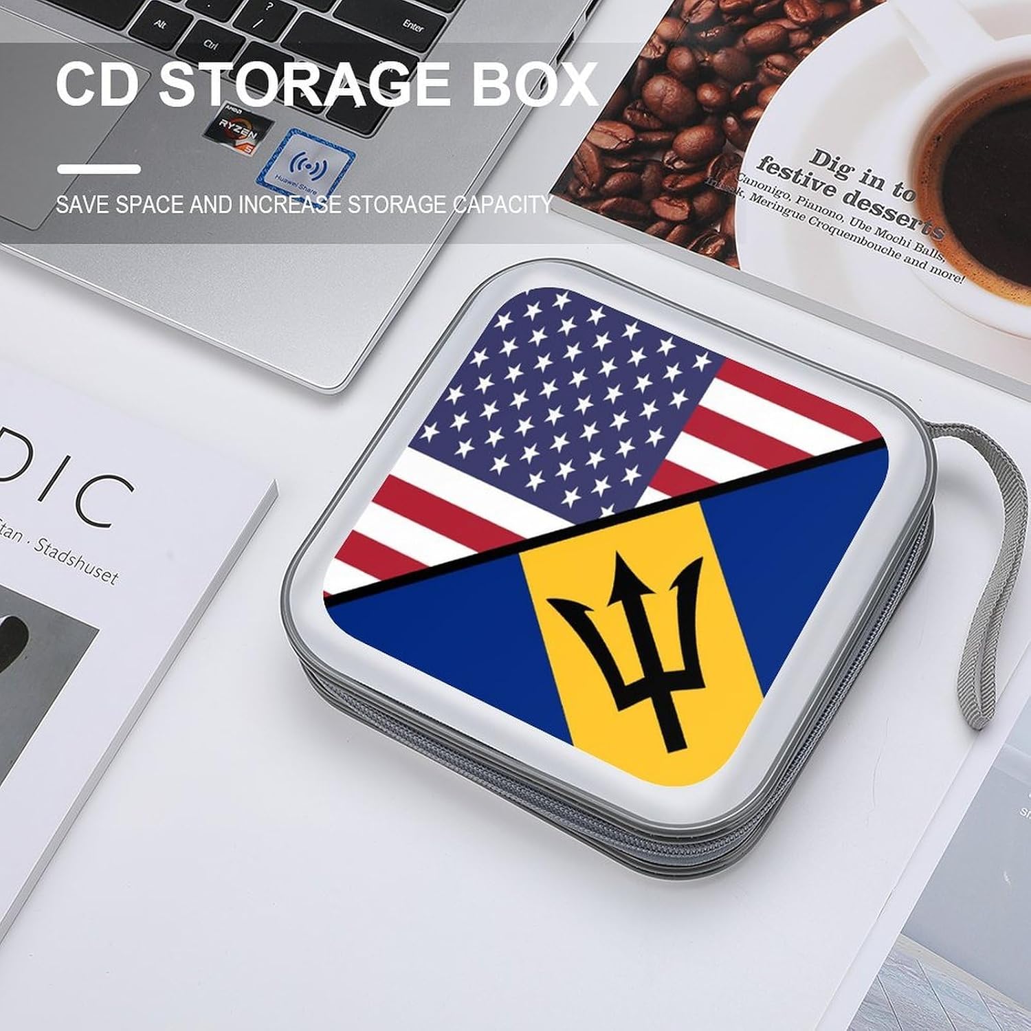United States Barbados Flag Protective CD Case Storage Rack 40 Capacity DVD Holder Organizer Car Travel