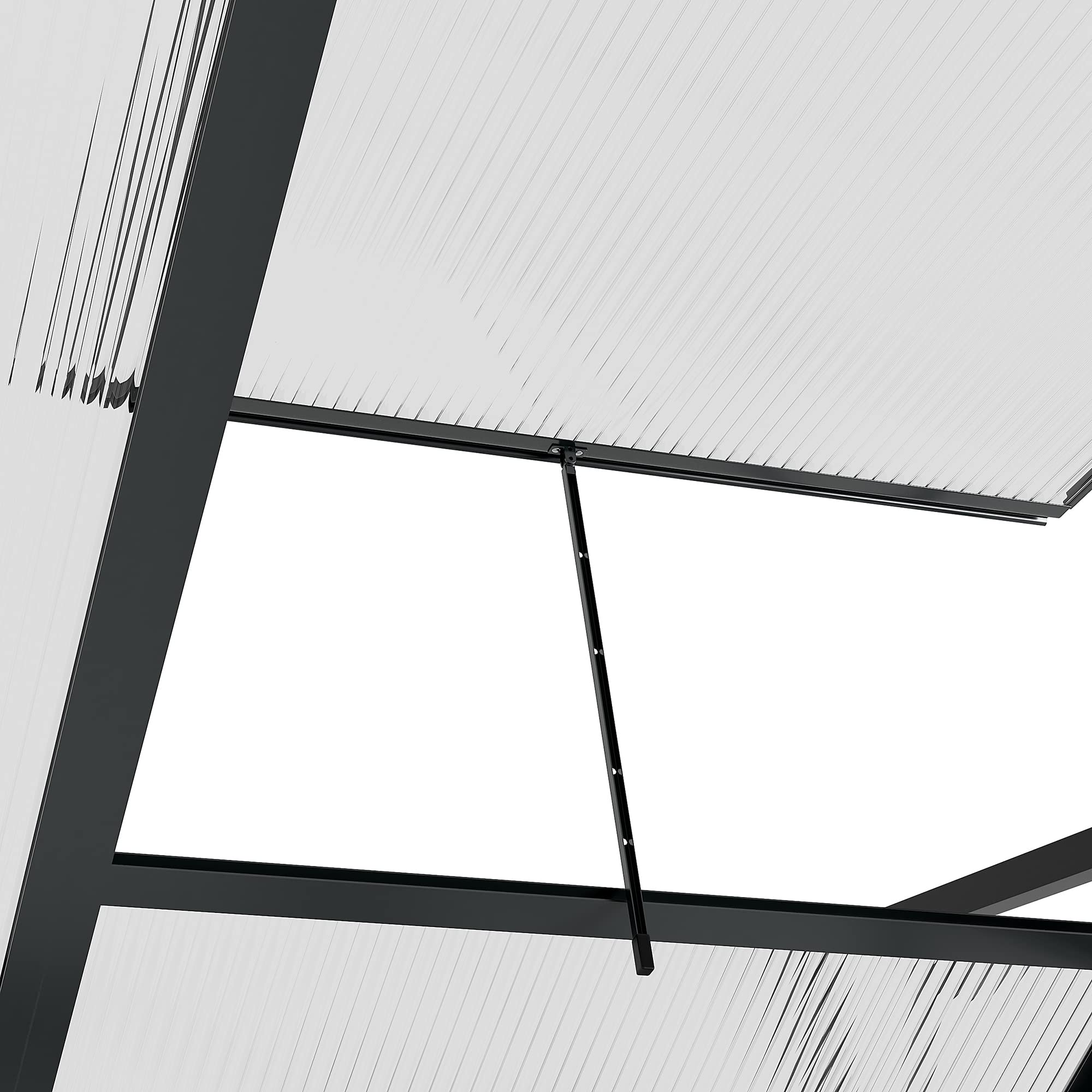 Outsunny Invernadero de jardín en policarbonato 2,51 m² Invernadero de jardín de aluminio resistente a los rayos UV 190 x 132 x 201 cm, con base reforzada, canalón, lucernario y puerta corredera, Gris