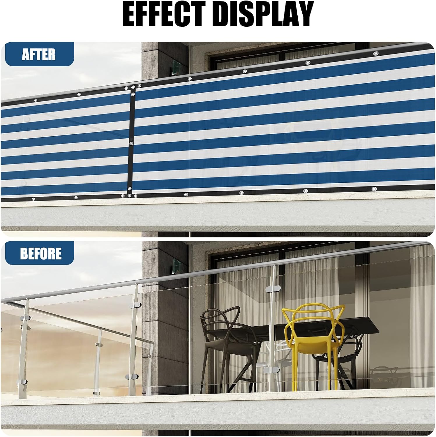 4×32.8FT Fence Privacy Screen, Outdoor Shade Cover Privacy Panels, Windproof Fence Covering Privacy for Porch, Backyard, Deck, Patio - Blue and White Stripes
