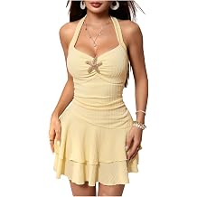 Milumia Women's Seashell Halter Mini Dress Sleeveless Layered Ruffle Summer Vacation Beach Dresses