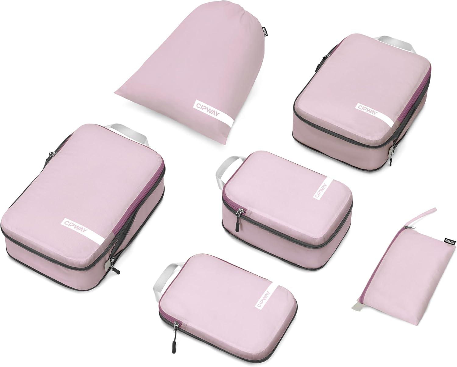Cipway Compression Packing Cubes for Travel Ultralight Expandable Packing Organizers with Laundry & Toiletry Bag for Carry on Luggage (Mauve Pink 6 Set)