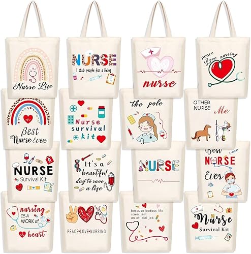 Kolewo4ever 16 piezas de regalos de agradecimiento para enfermeras, bolsas de lona multiusos para enfermera, graduación, jubilación, bolsas de lona