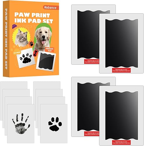 Nabance Kit de huellas y manos para bebé, kit de huellas para perros y gatos, 4 almohadillas de impresión sin tinta, 8 tarjetas de impresión,