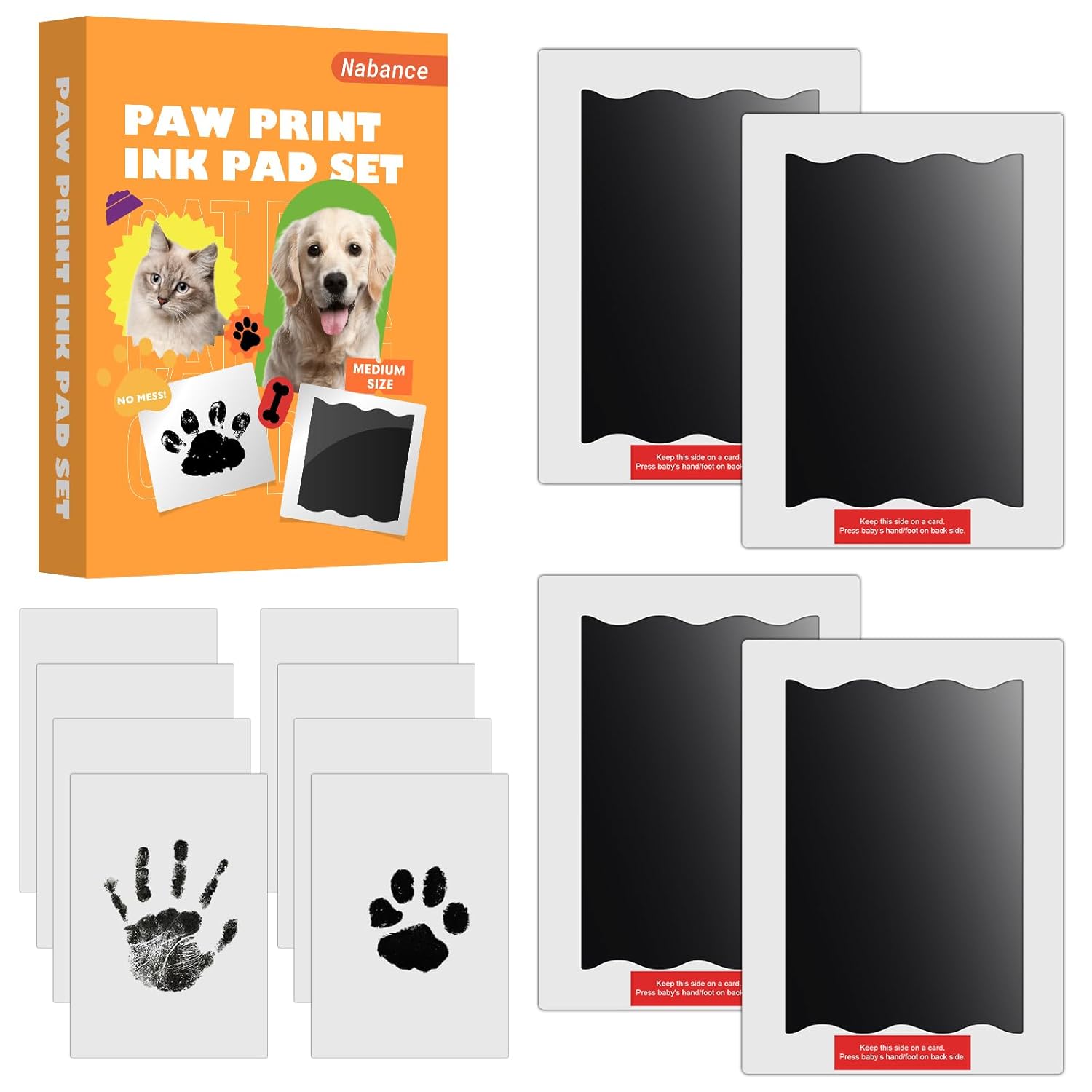 Nabance Inkless Paw Print Kit for Dogs, Cats & Babies, 4 Clean Touch Ink Pads and 8 Imprint Cards, Pet Paw Print Impression Kit for Dog Nose & Baby Handprint Kit, Keepsake Gift...