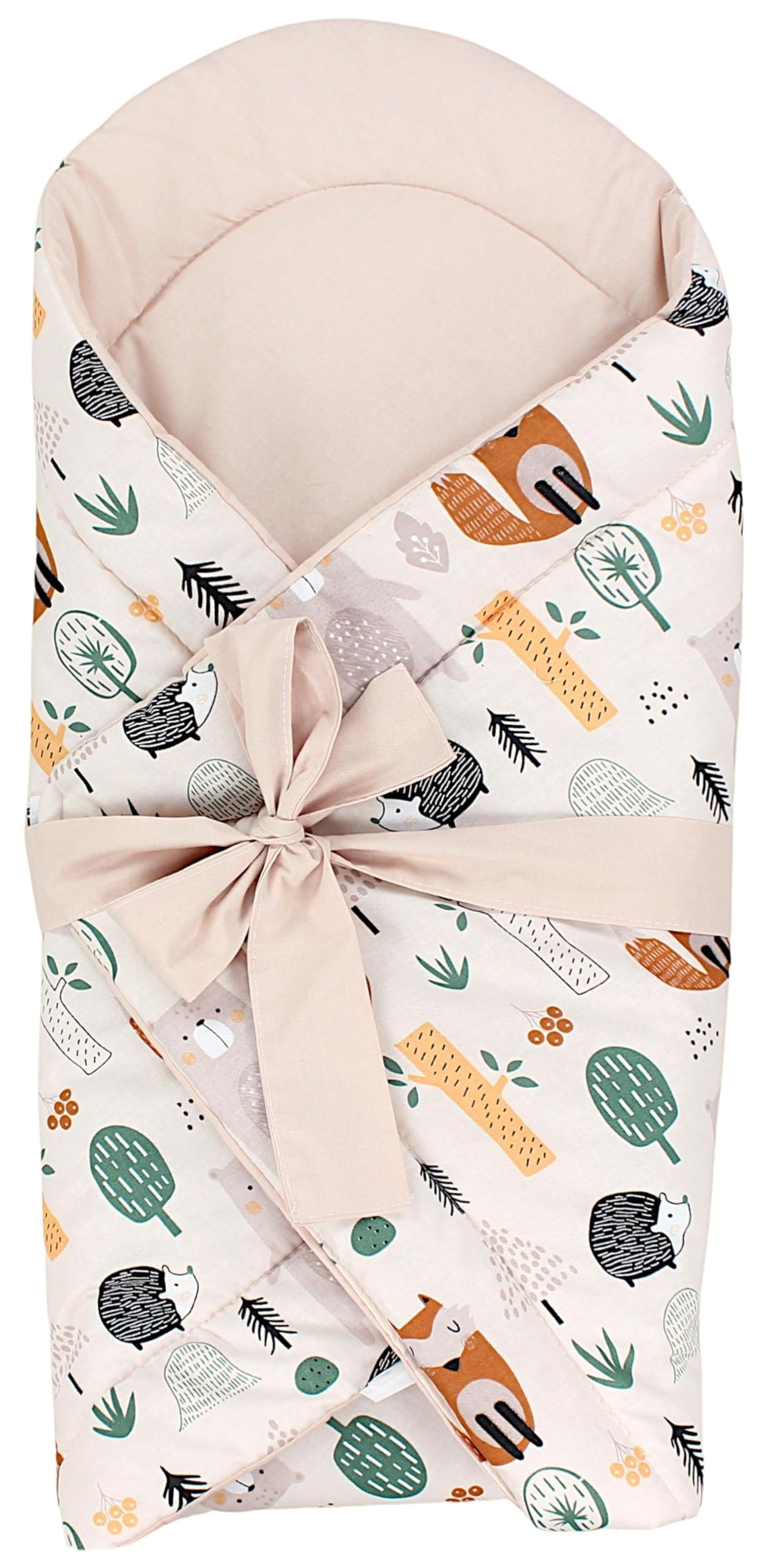 TupTam Unisex Baby Einschlagdecke mit Schleife, Farbe: Wald/Beige, Größe: 70 x 70 cm