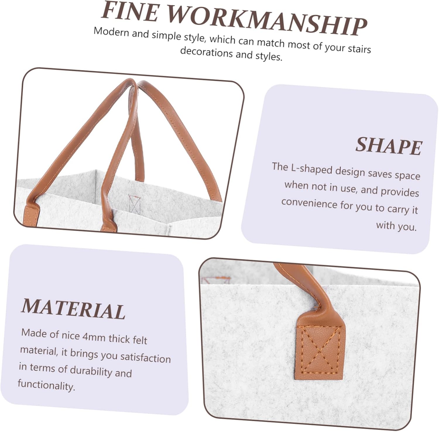 Foldable Stair Storage Basket, Light Grey, 20"L x 12"W x 14"H