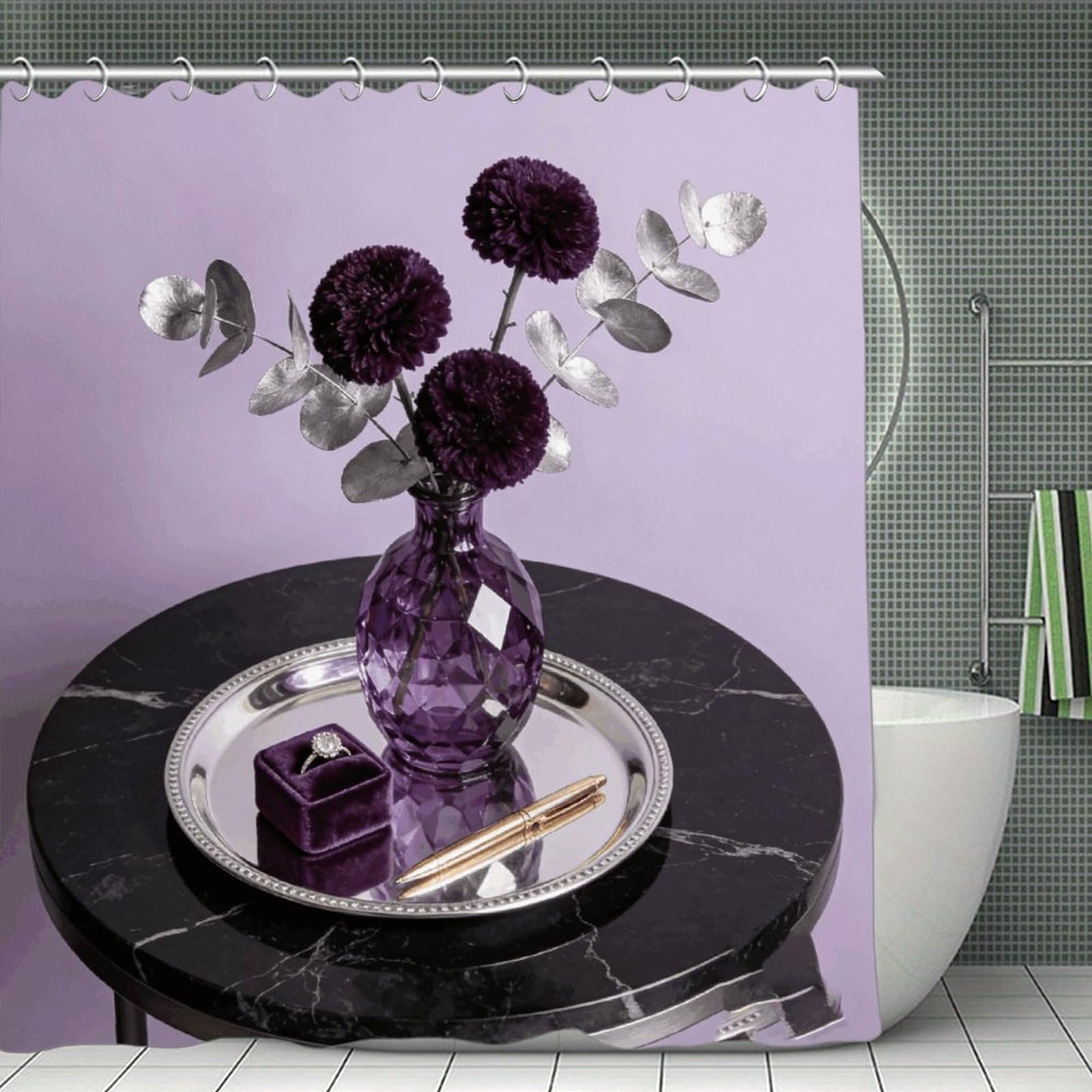 VstaDank Lavender Tenderness Shower Curtain Light-Weight Blackout Bathroom Curtain Washable Shower Liner 71x71 Inch Bath Curtain with Metal Holes Bathtub Bath Room