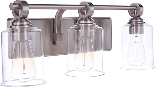 Craftmade 56403-BNK Romero - Lámpara de pared cilíndrica de cristal transparente, 3 luces, 180 vatios totales, 9 pulgadas de alto x 24 pulgadas de