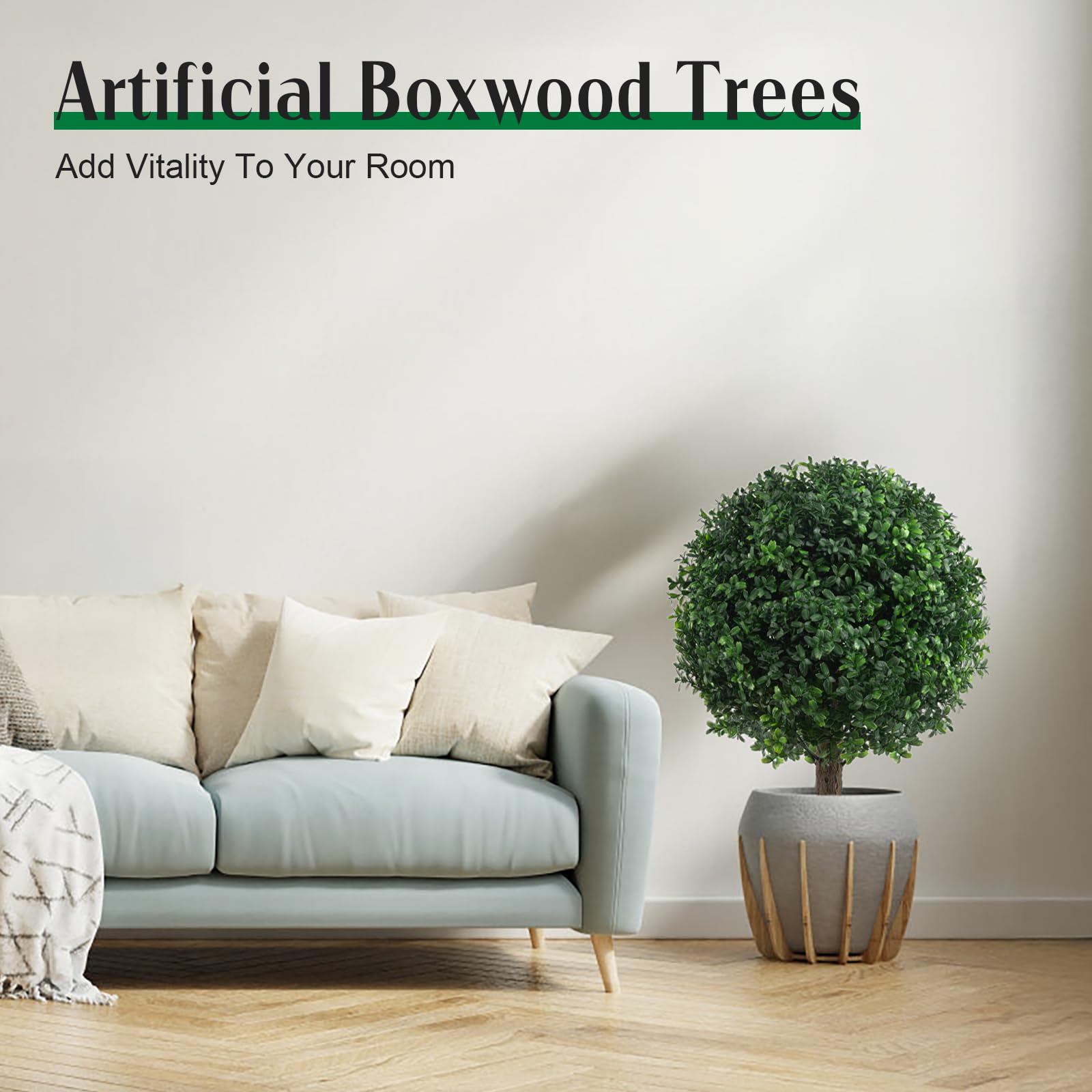 AOKIIE Set di 2 alberi di bosso artificiale per esterni, con picchetto da 55,9 cm, resistenti ai raggi UV, piante di bosso finte, per interni, giardino, cortile, veranda, patio
