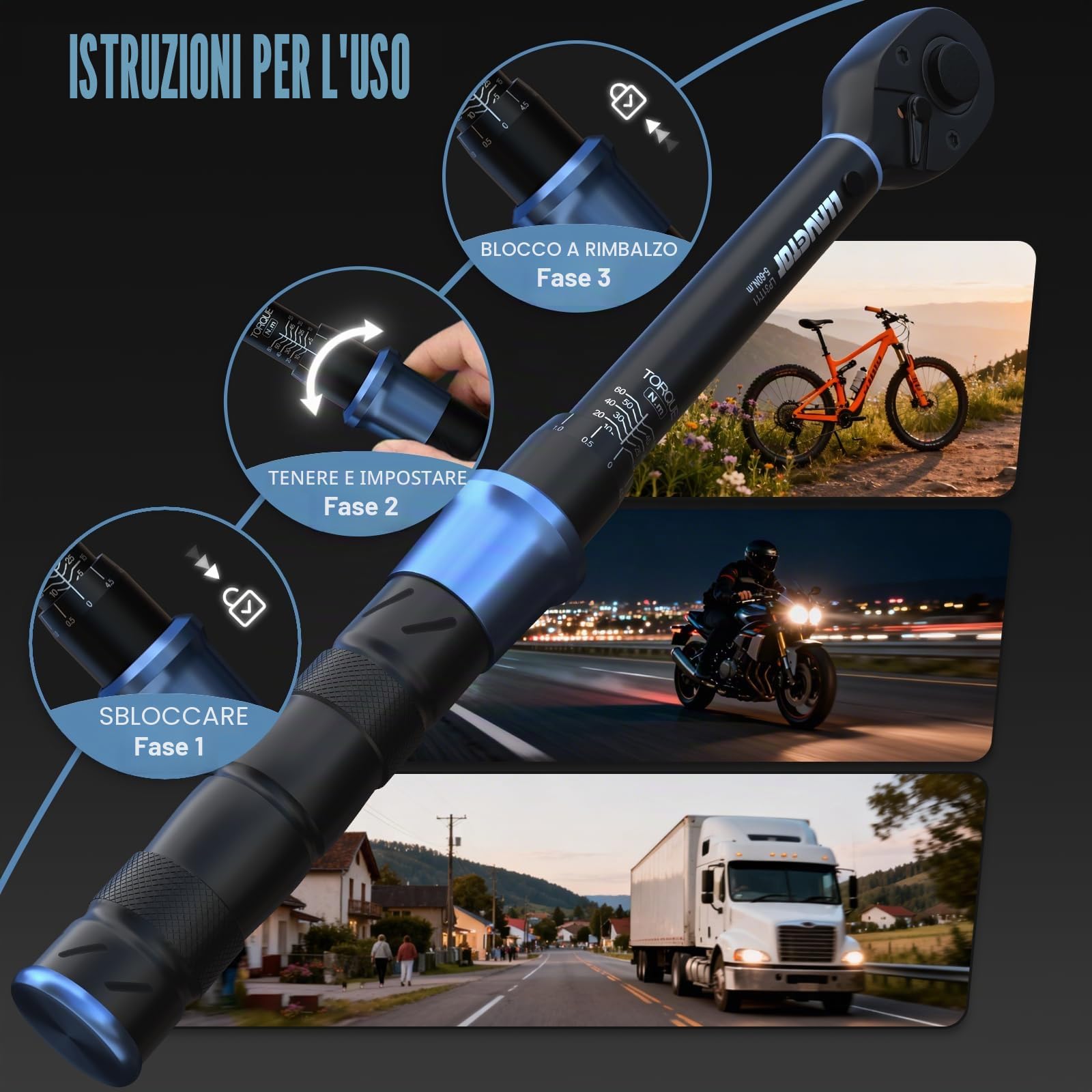 Set Chiavi Dinamometriche 11PZ Precisione ±3% 1/2" 3/8" 1/4" Cricchetto Bidirezionale per Auto Moto Bicicletta con Certificato e Valigetta