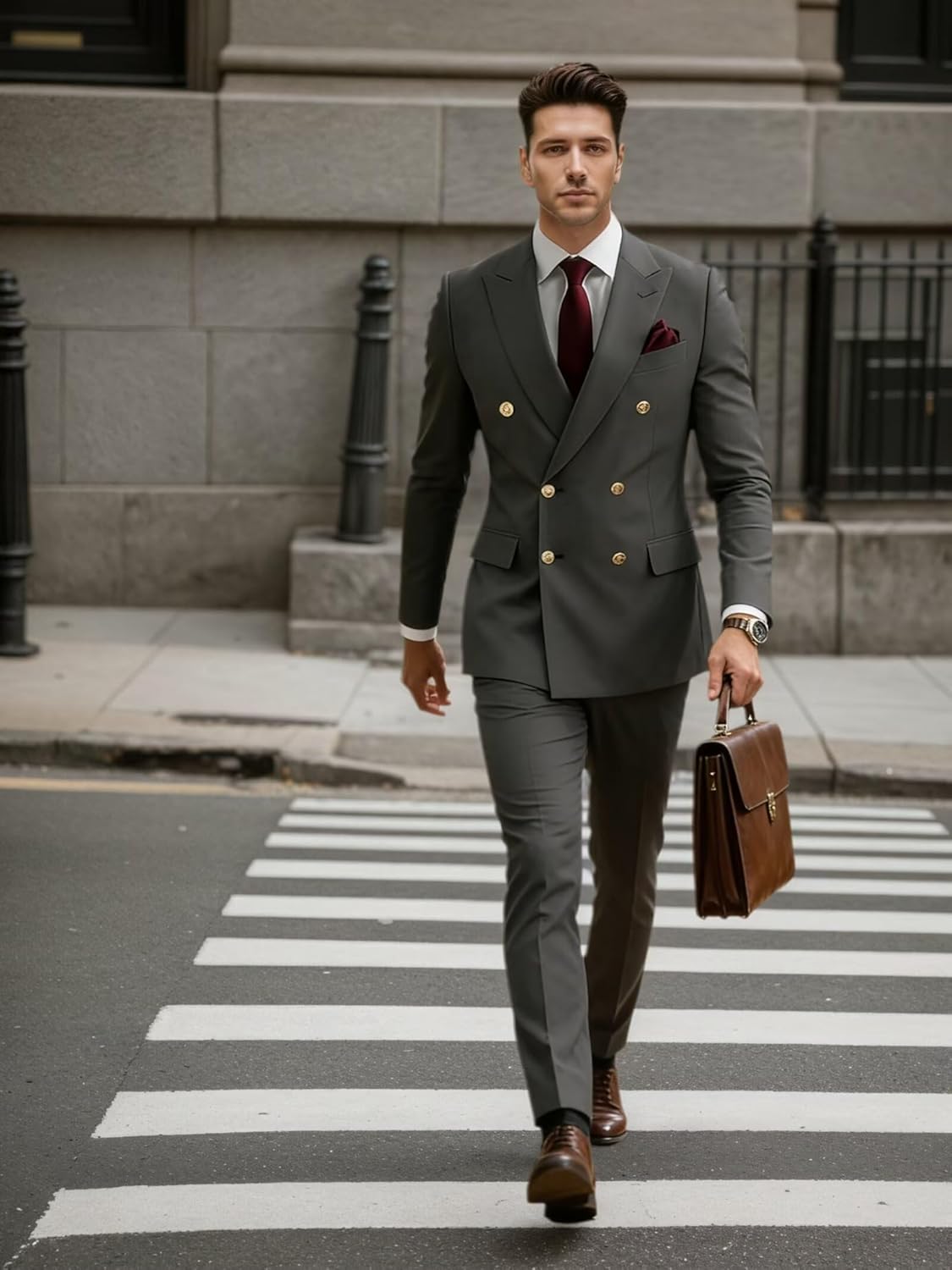 Formal Suits for Men Slim Fit 2 Piece Double Breasted Suit Men Blazer Jacket Pants Elegant Gentleman's Suit