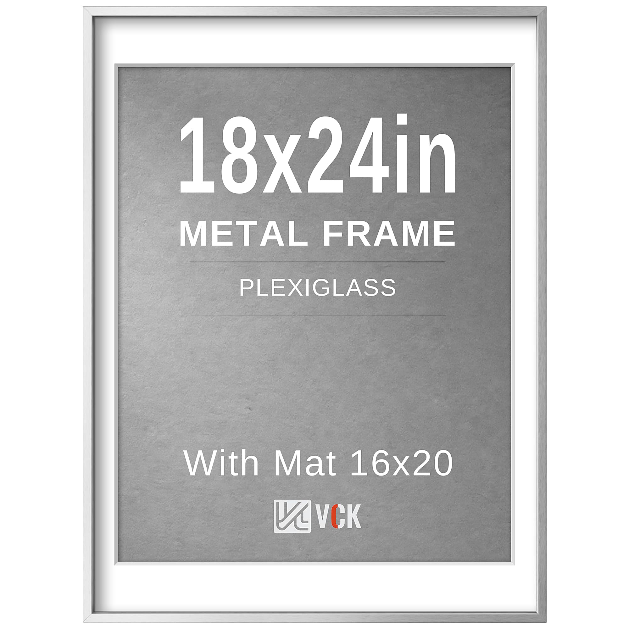 VCK 18x24 Frame, Silver Metal - Matted to 16x20, for Artwork/Poster