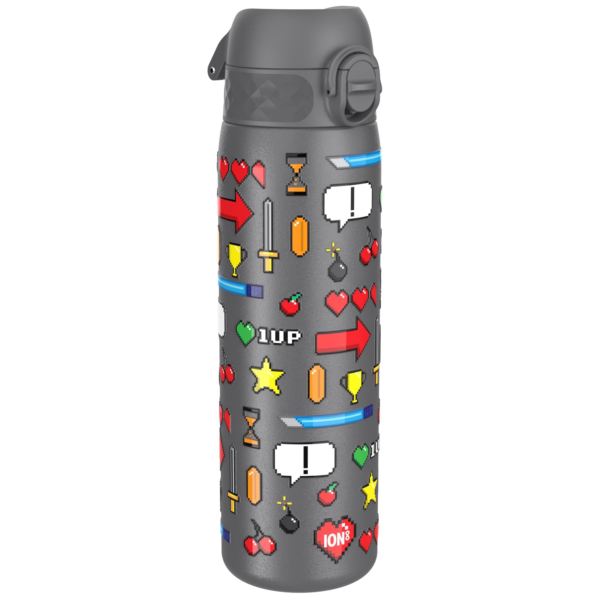Ion8 Lightweight Steel Water Bottle, 600 ml/20 oz, Non-Insulated, Leak Proof, Easy to Open, Secure Lock, Dishwasher Safe, Flip Cover, Fits Cup Holders, Carry Handle, Metal Water Bottle, Gamer