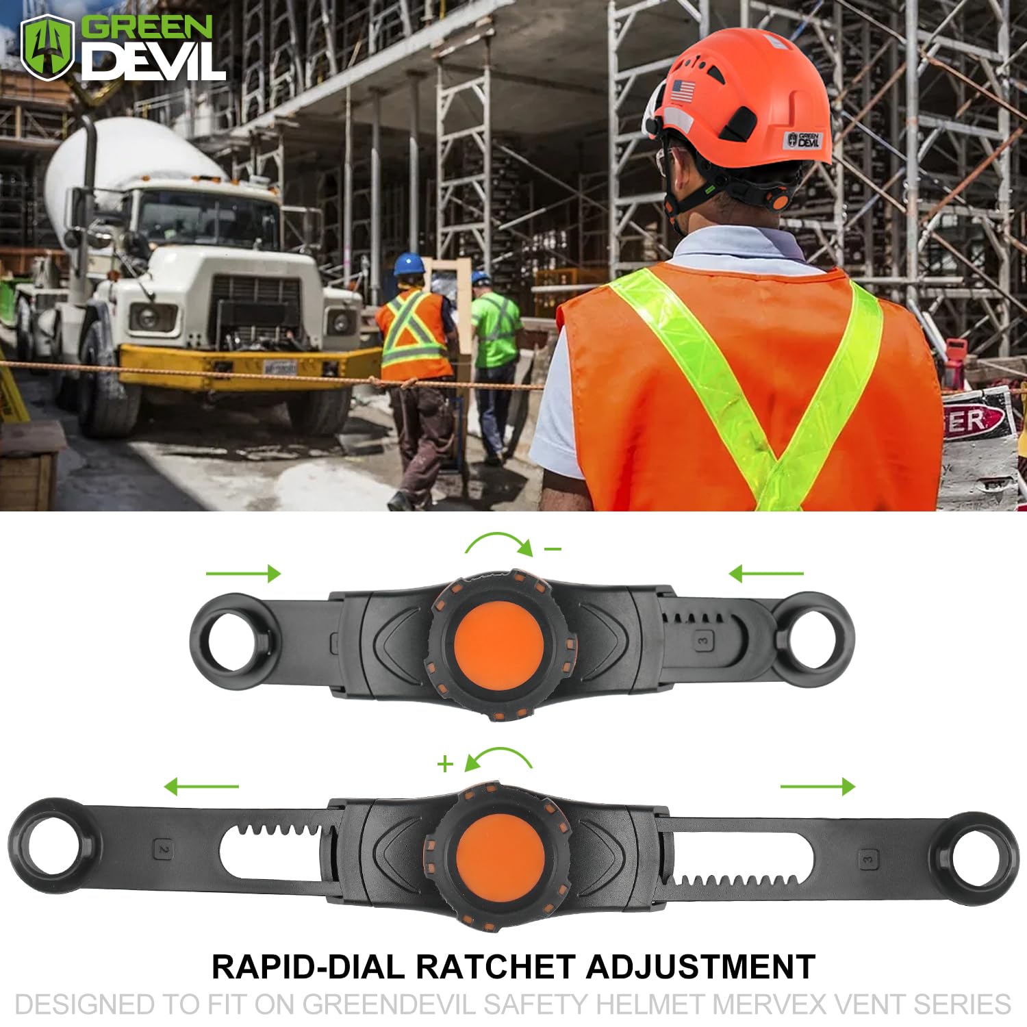 Green Devil Safety Helmet Hard Hat Adjustable Lightweight Vented ABS Work Helmet 6-Point Suspension ANSI Z89.1 Approved Ideal for Industrial & Construction