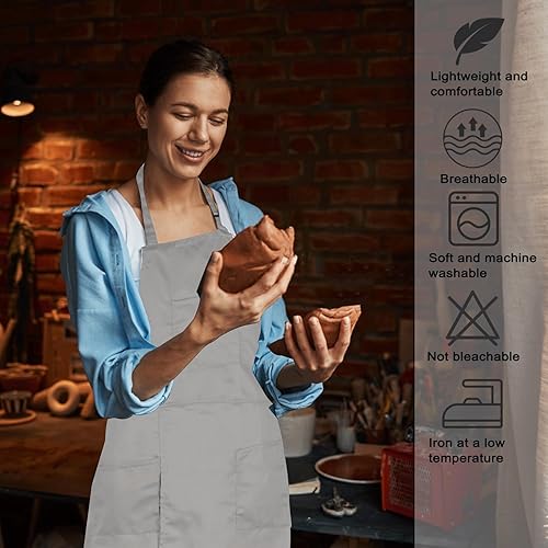 Miniatura 4 de Pottery - Delantal de cerámica de pierna dividida, delantal largo de pintura de artista con 3 bolsillos para hombres y mujeres