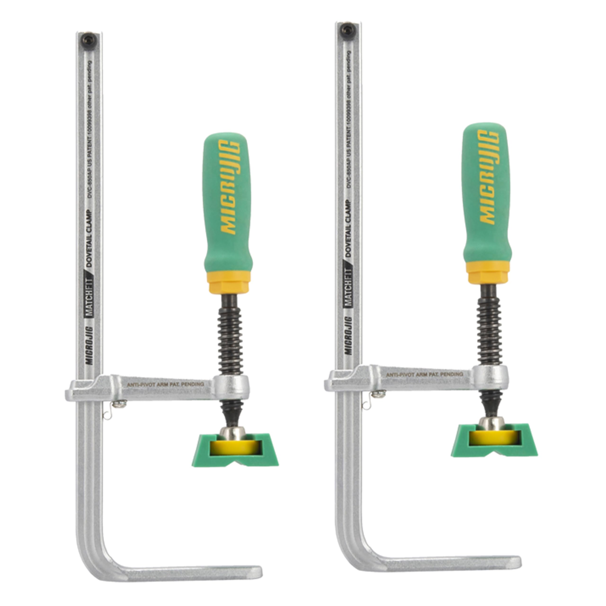MICROJIG Matchfit Anti-Pivot Dovetail Clamp (2-PACK) – Spring Clamp Arm Prevents Dropping, Compatible with 1/2" 14-Degree Dovetail Bit to Create