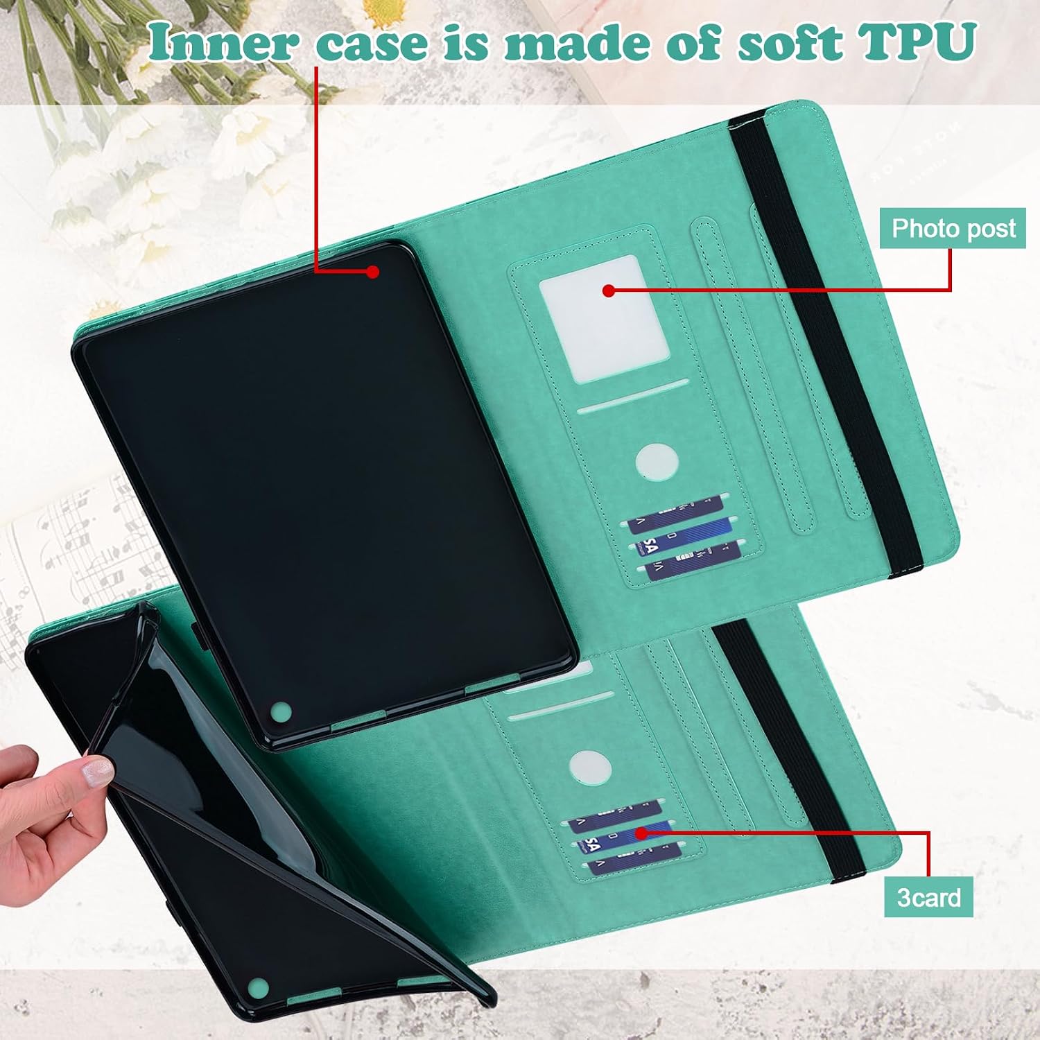 ALILANG for Kindle Fire Max 11 Case (13th Generation, 2023 Release), Tree Embossed PU Leather Card Slot Shockproof Smart Cover for Kindle Fire Max 11 2023 Tablet Case -Green