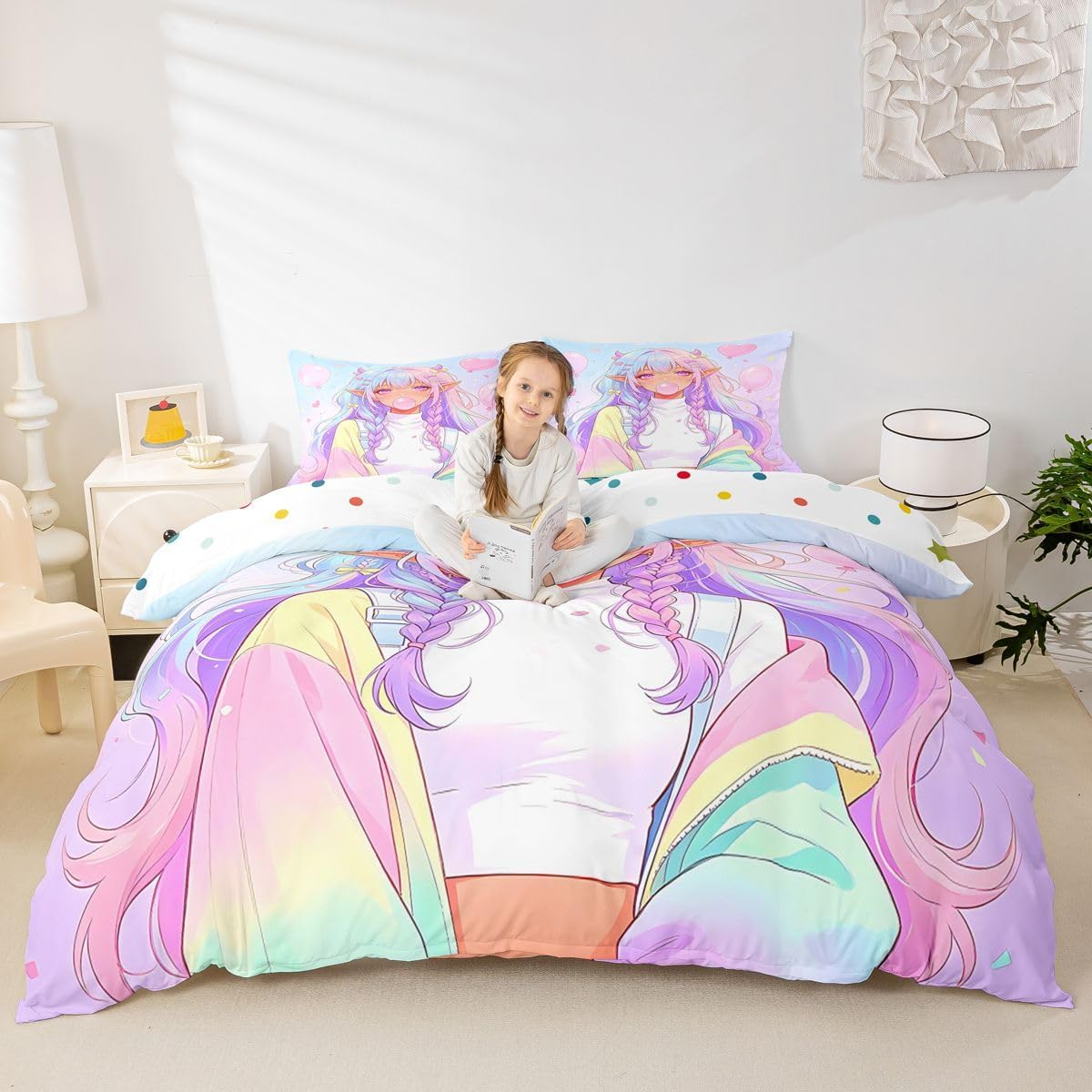 Feelyou Anime Girl Duvet Cover King Size Japanese Girl Comforter Cover for Boys Girls Japanese Anime Bedding Set 3Pcs Elf Room Decor No Comforter Breathable Soft Lightweight Microfiber image 4