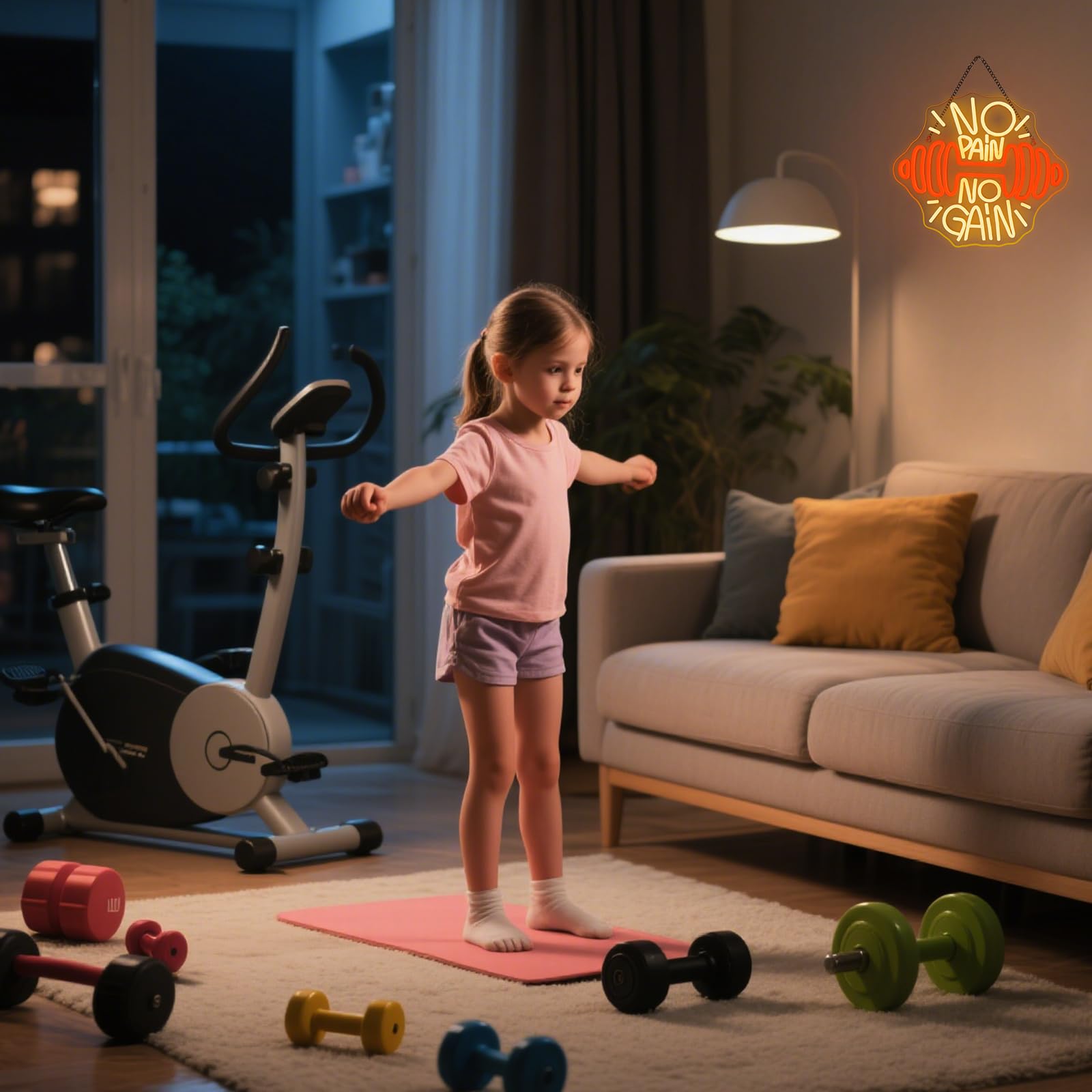ineonlife No Pain No Gain Gym Neon Led, Mancuernas Luces Neon Naranjas Regulables para Decoración de Pared, Tira Led Neons para Estadio,Gimnasio,Sala de Entrenamiento
