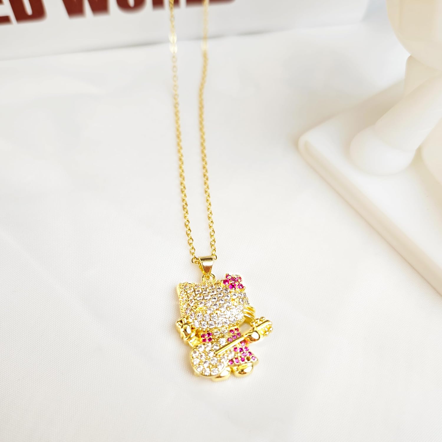 Cute Cat Necklace with Sparkling Rhinestones - Cubic Zirconia Pendant on Adjustable Chain, Kawaii Gift for Women - Image 2