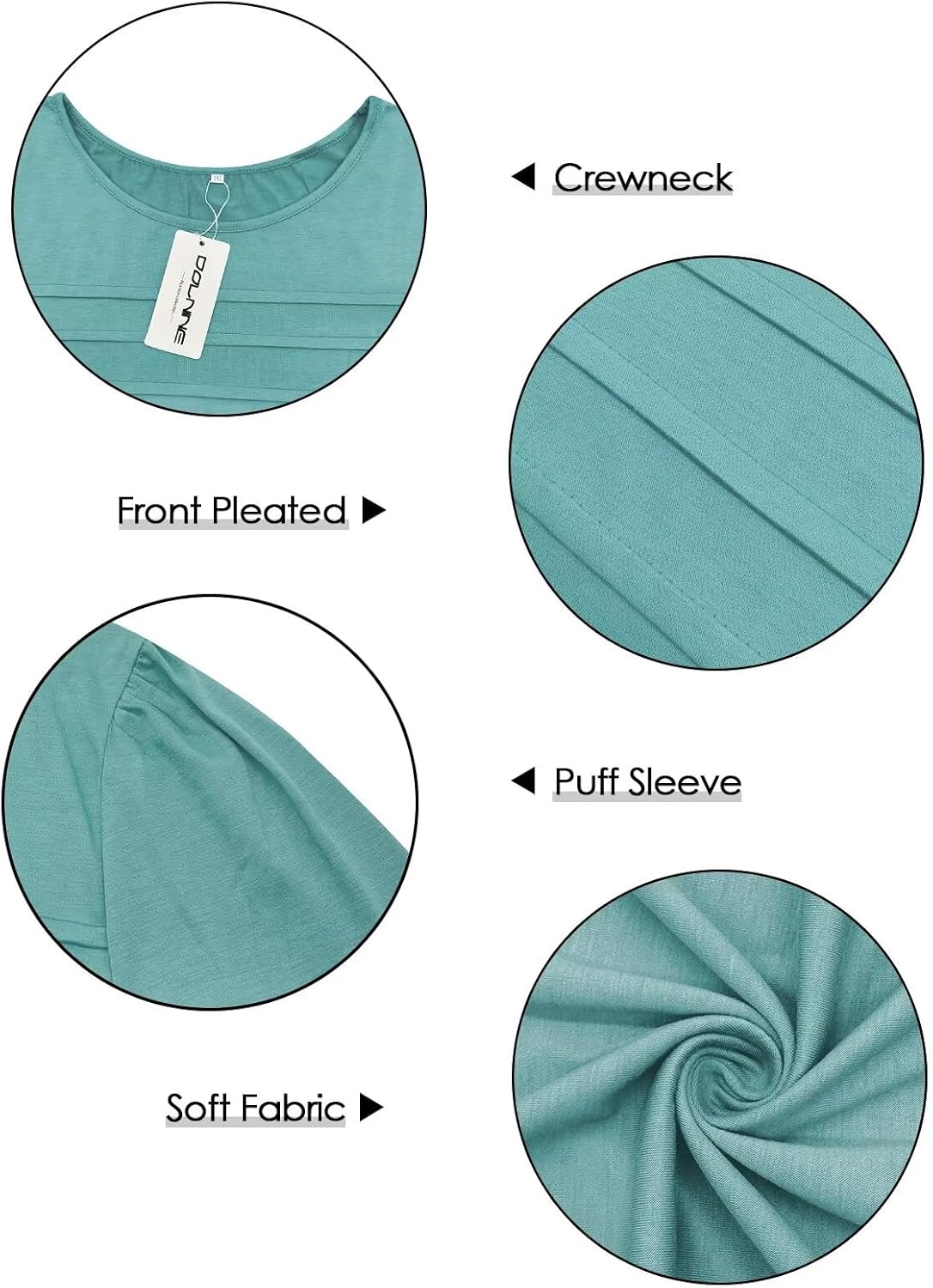 DOLNINE Plus Size Tops for Women Summer Puff Short Sleeve Shirts Casual Pleated Crewneck Tees - Image 3