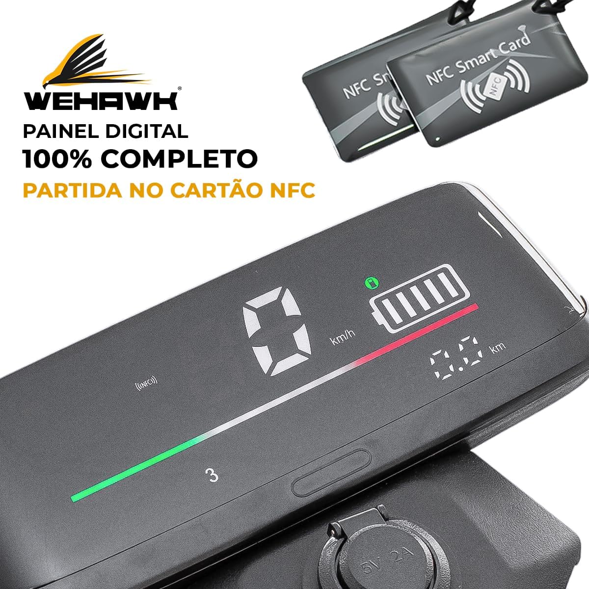 Close-up of WeHawk WX-11 digital display and NFC smart cards