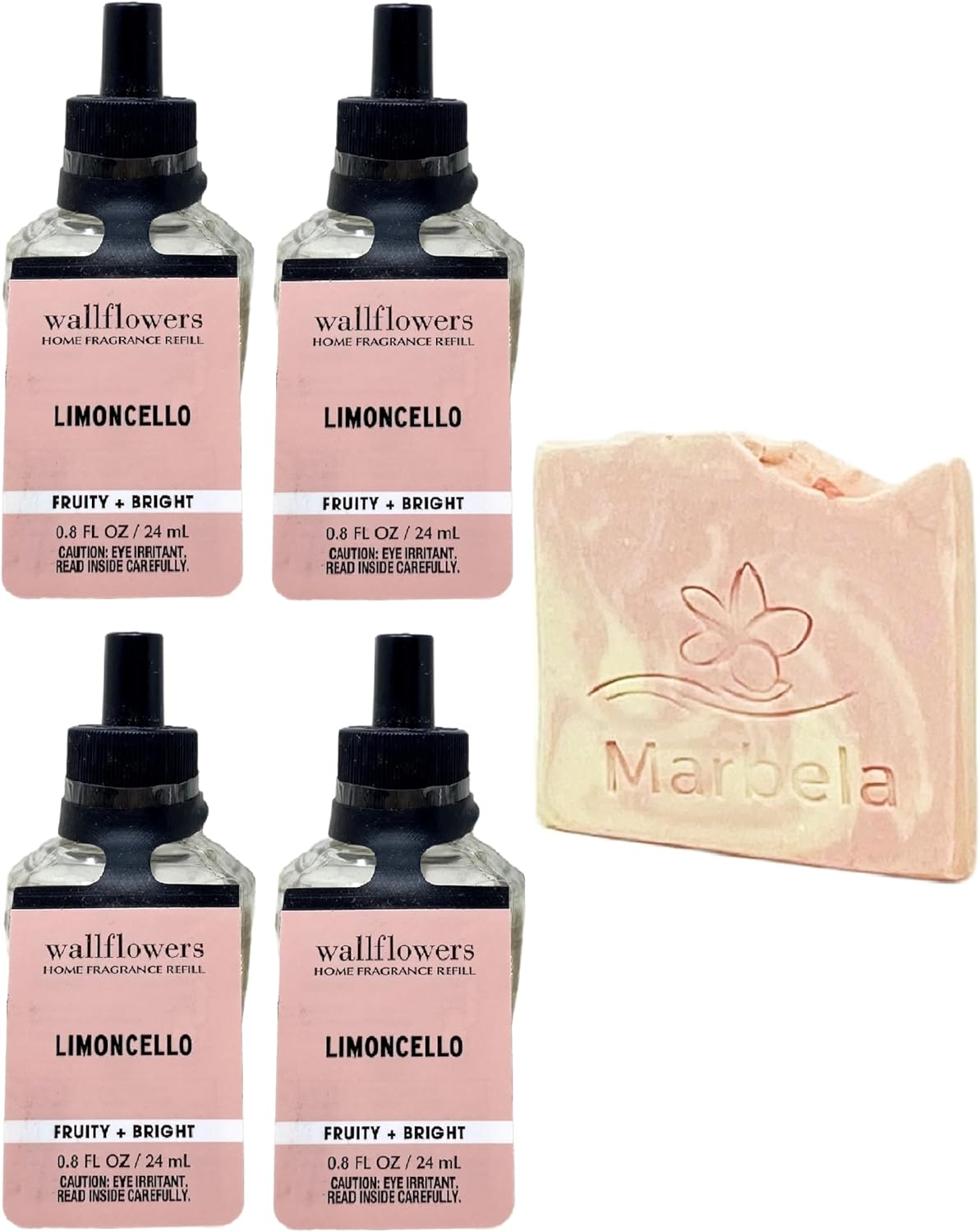 Bath & Body Works Limoncello 4 Pack Wallflowers Home Fragrance Refill Bundle with a Himalayan Salts Springs Sample Soap