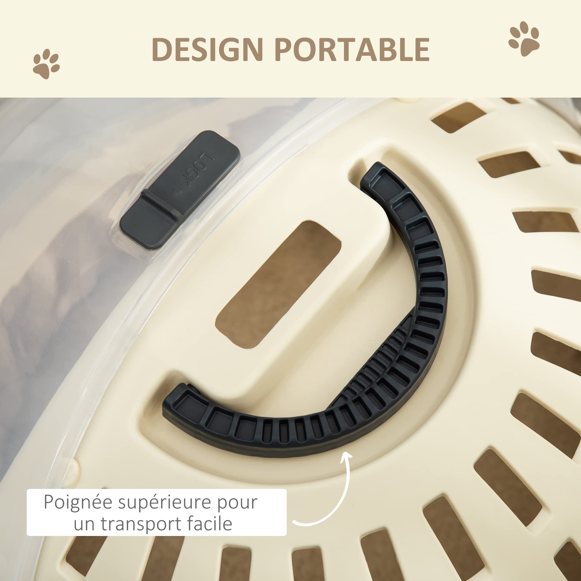 PawHut Caisse de Transport Niche pour Chat Maison pour Chat Portable Panier Lavable Coussin Amovible pour Chat ou peitie Chien Nettoyage Facile 41 x 41 x 35,2 cm Beige | Maison pour Chat, Panier Lavable, Coussin Amovible, ou Peitie Chien, Nettoyage Facile