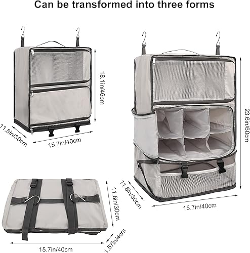 Miniatura 3 de TABITORA Estantes colgantes portátiles de viaje, organizador de armario, almacenamiento de equipaje con compartimento invisible multifuncional y