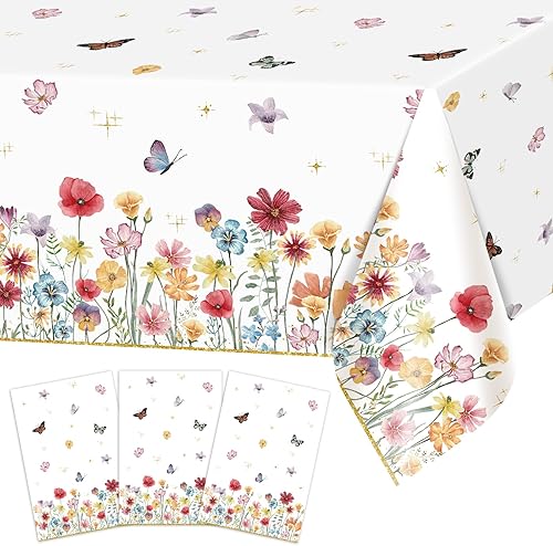 Avezano Mantel floral de primavera de 3 piezas, mantel de flores silvestres, decoración de fiesta de flores silvestres, mantel floral para