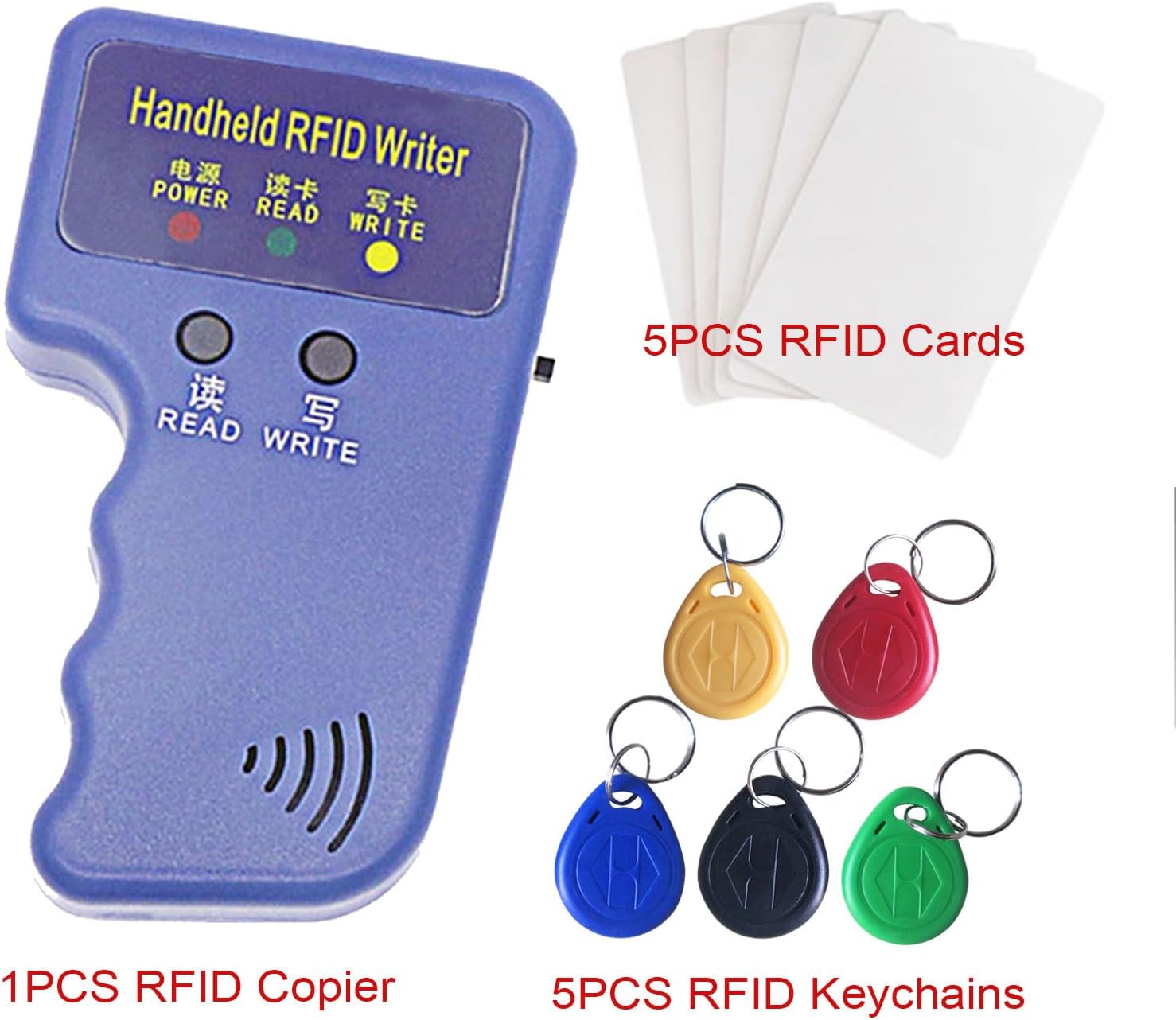 Handheld 125khz Copier RFID Smart 125khz Card Duplicator Used for T5577 or EM4305+5pcs T5577 Keychains +5 T5577 Cards