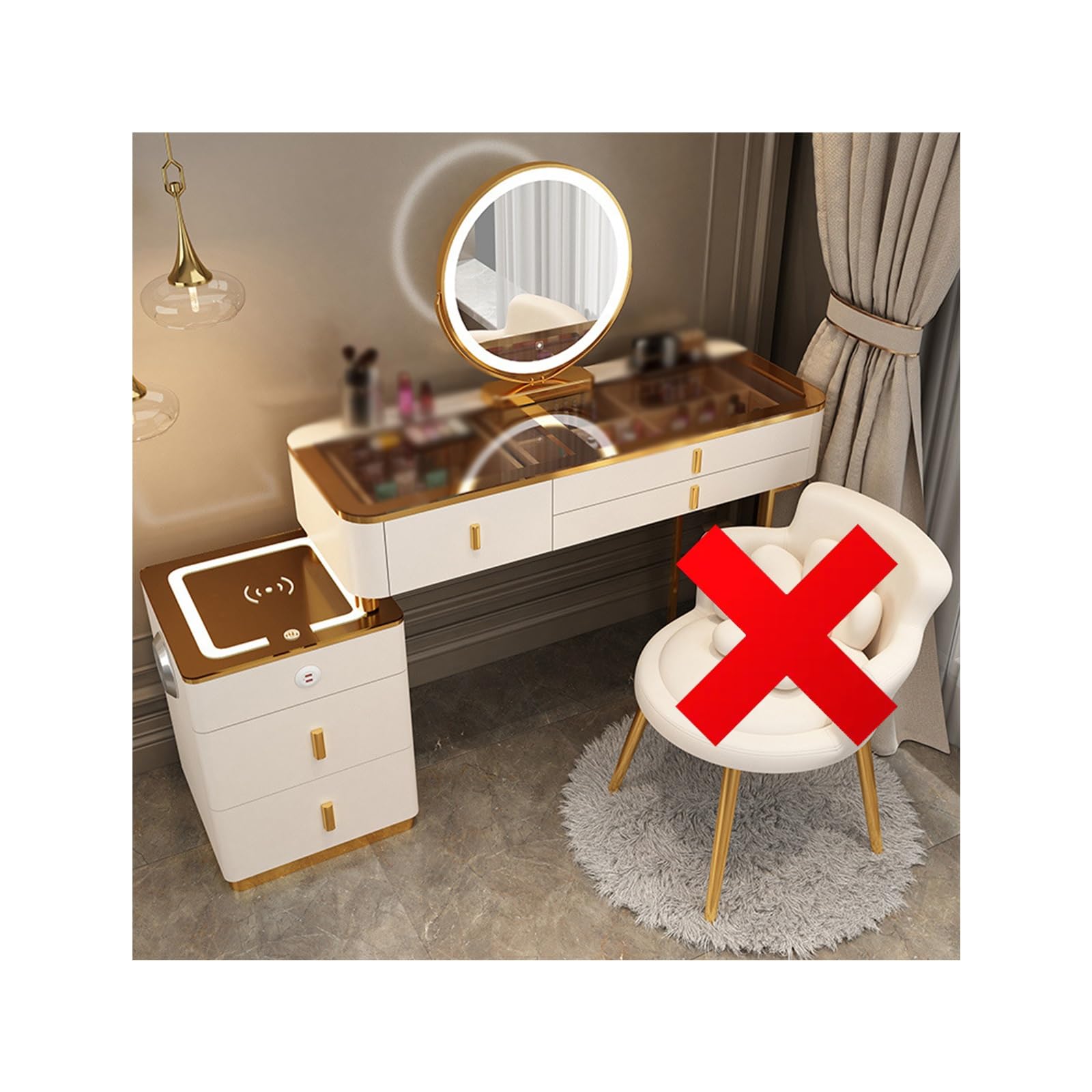 CGCSYZ Modern Makeup Vanity Table with LED Lighting Large Mirror & Storage Drawers Wooden Dressing Table for Cosmetics Stylish Gray Makeup Station.(Platinum-103 * 60 * 40cm)