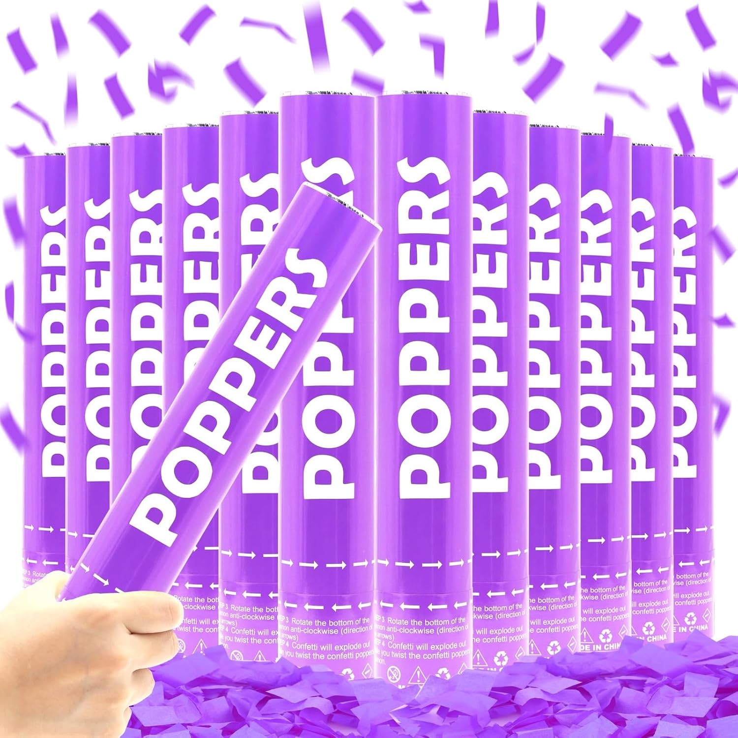 Confetti Cannon 12Pack Purple Party Popper Shooters 12 Inch Confftti Poppers for Wedding Birthday Graduation Christmas New Year Eve Party Supply Launches 20-25ft