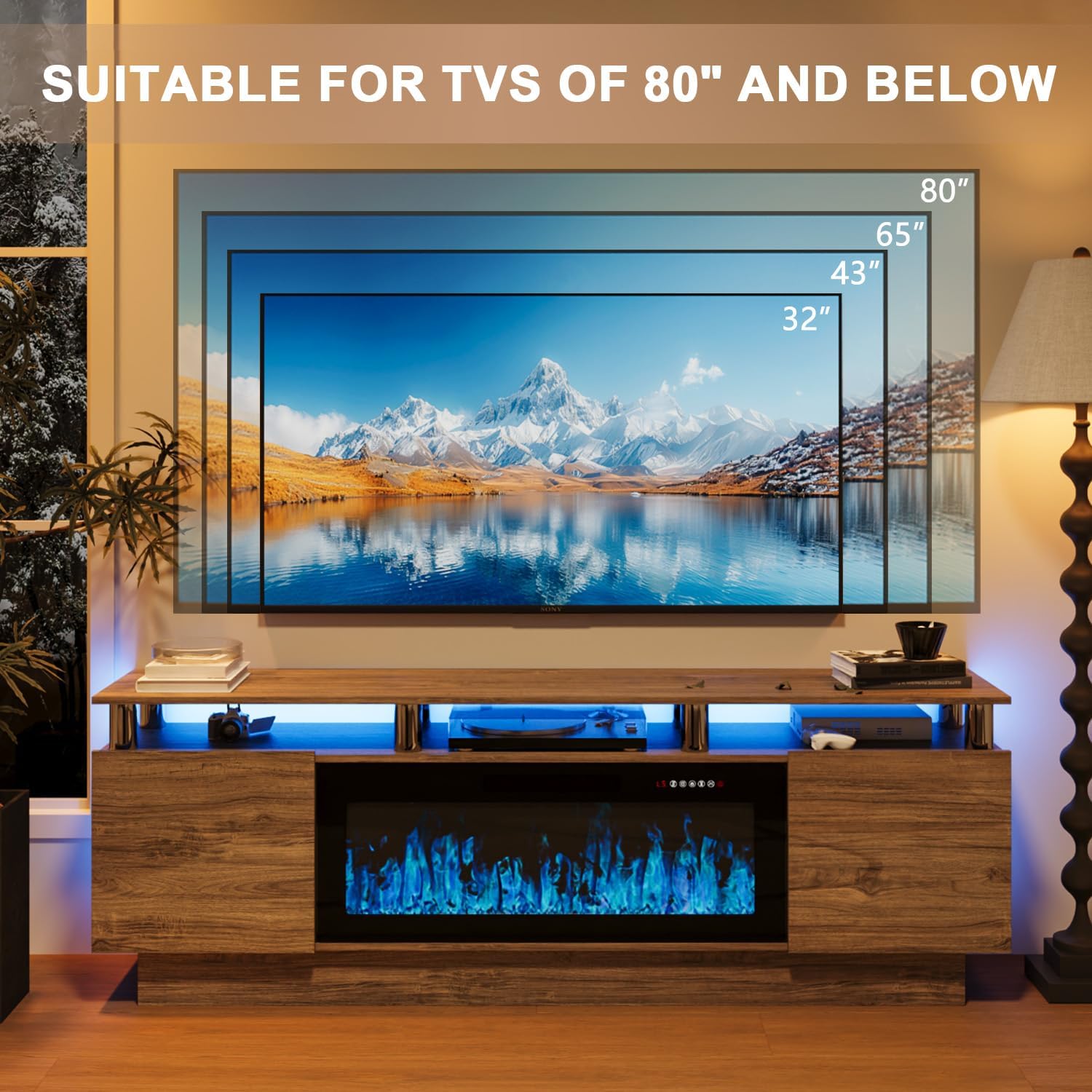 Image showing the TV stand suitable for TVs up to 80 inches.