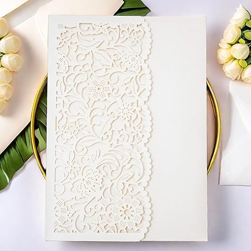 Miniatura 3 de 20 tarjetas de invitaciones cortadas con láser con cintas de diseño floral para bodas, fiestas, despedidas de soltera, cumpleaños, quinceañera,