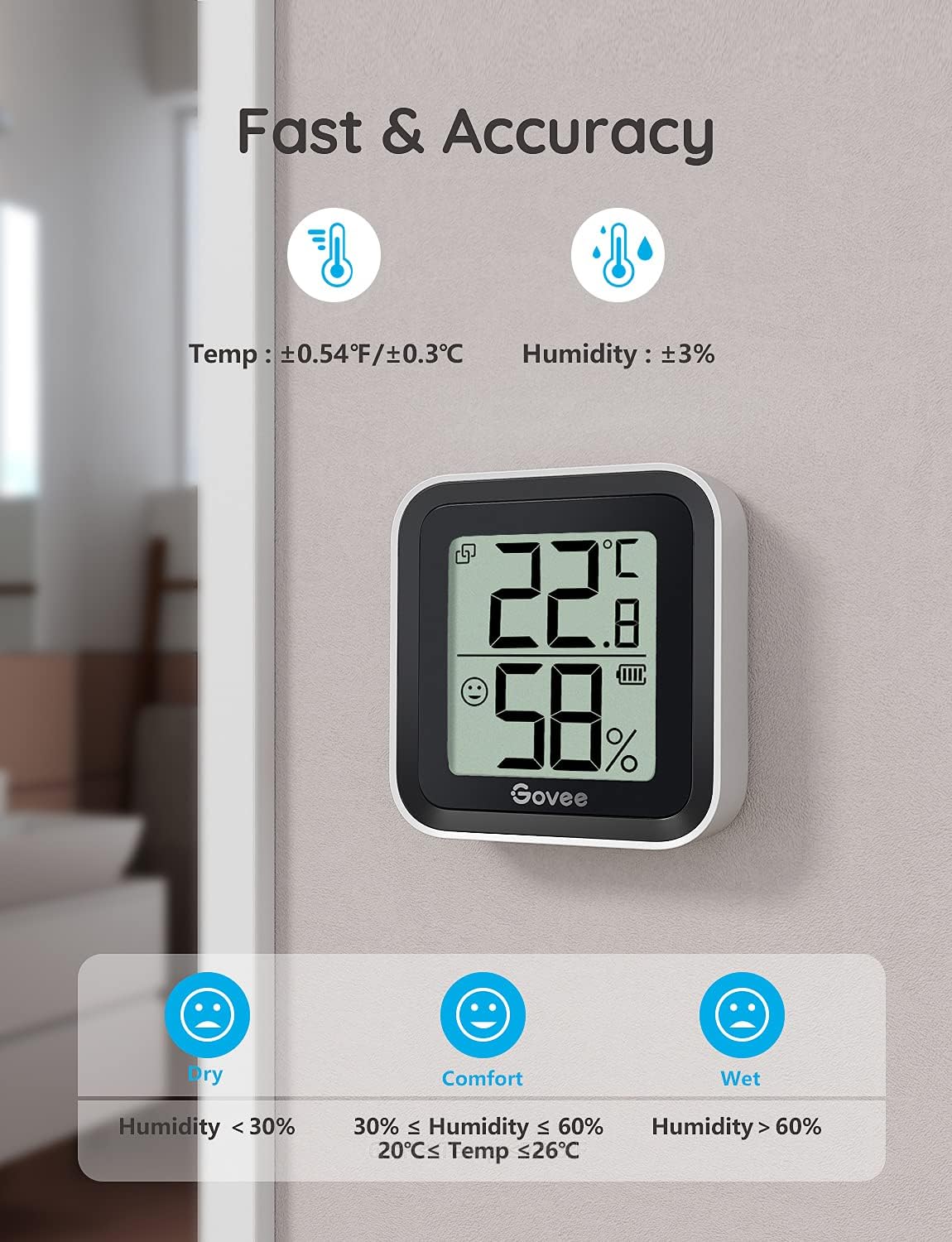 Govee Room Thermometer Hygrometer, Mini Digital Indoor Temperature