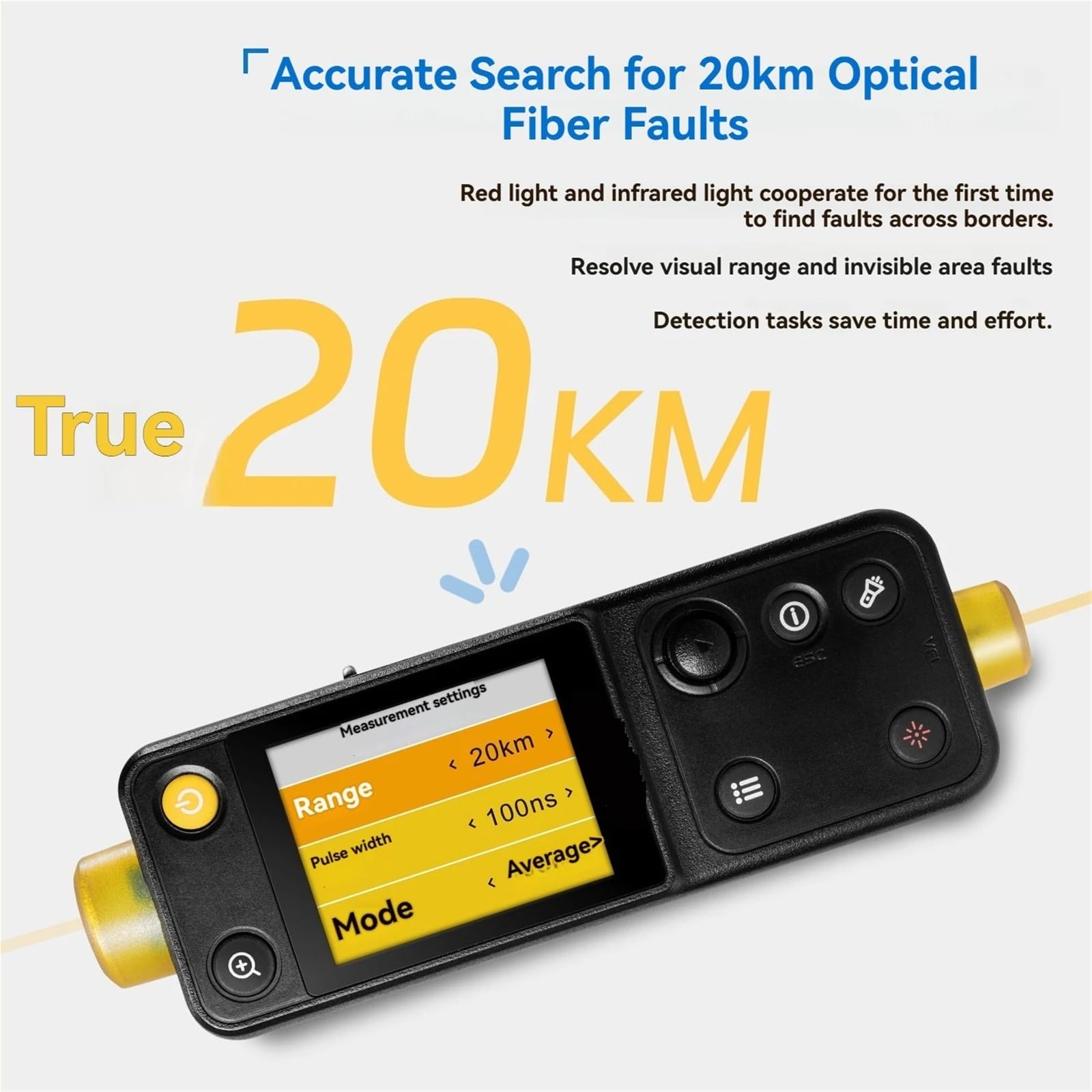 Tester Fibra Optica, Detector de fallas ópticas de 20 km, reflectómetro óptico en el dominio del tiempo, Fiber Ranger, FTTB, FTTH, medidor de punto de ruptura, VFL de 10 mW(APC Port)