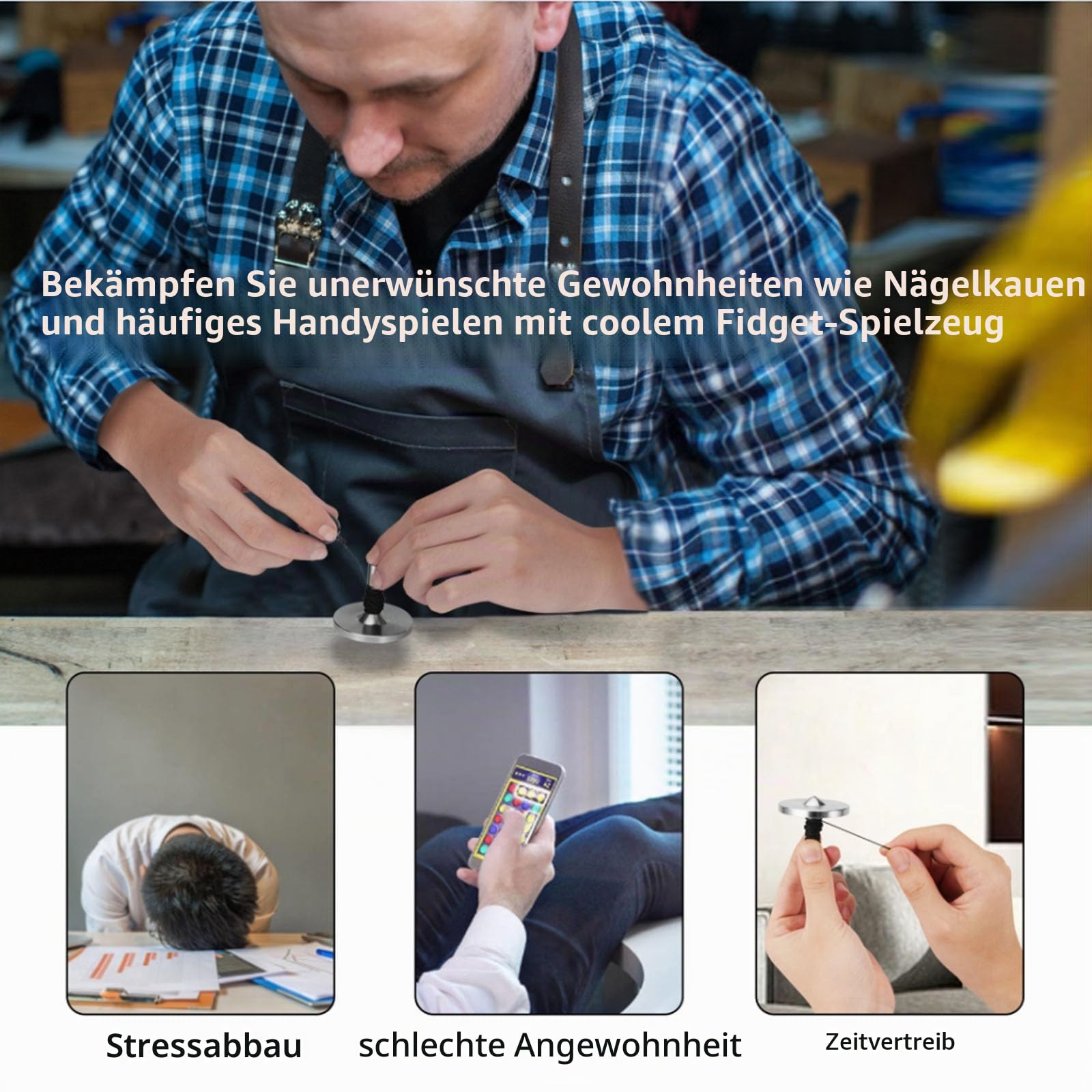 Präzisions kreisel mit Schnur, Hochleistungs-Gyrospielzeug aus rostfreiem Metall und ohne Schwerkraft, erstaunliche Drehzeit von bis zu 15 Minuten, effiziente Zeitverschwendung (S, Silber)