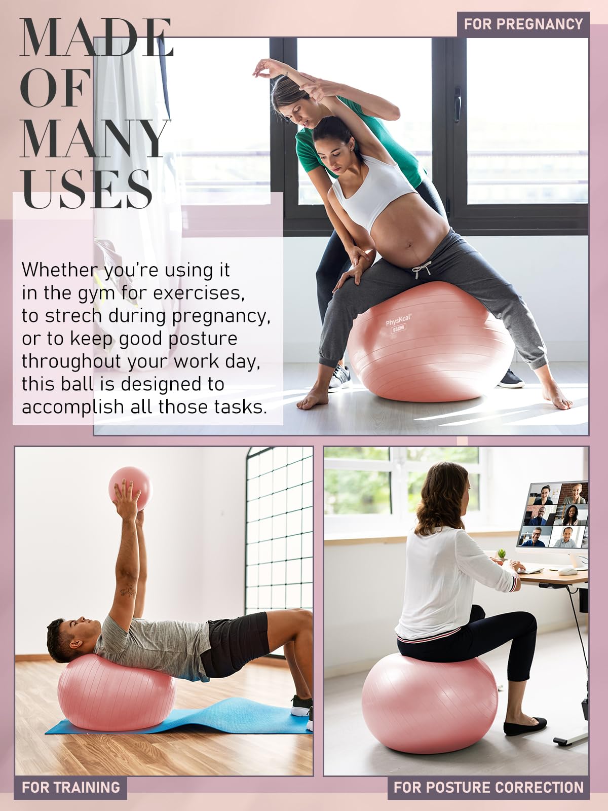 PhysKcal Gymnastikball und 23 cm Pilatesball Set, Anti Burst Gymnastikball, Anti-Rutsch-Sitzball, Balanceball, Yogaball für Zuhause, Fitnessstudio und Büro