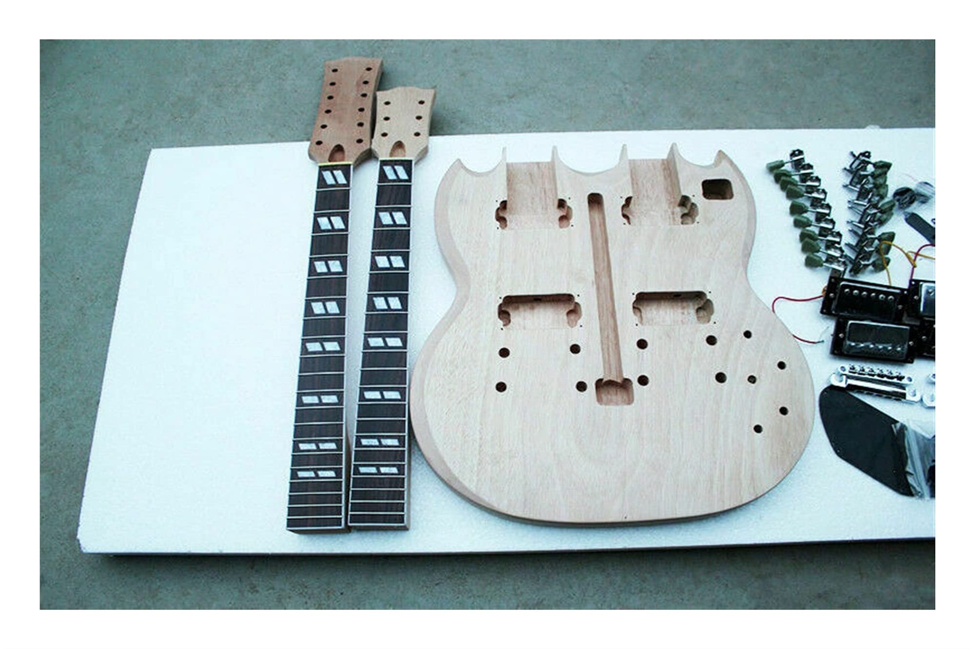 DIY Bausatz E-Gitarre 1 Set. DIY. Unfertige Doppelte Gitarrenhals Und Körpergitarrenset Alle Teile Unvollendeter Gitarrenbausat