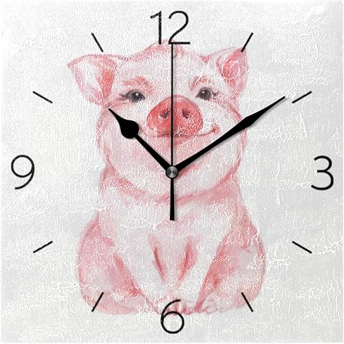 Fprqlyze - Reloj de pared con diseño de cerdo rosa con diseño de acuarela, sin marco, para cocina, dormitorio, sala de estar, aula, decoración del
