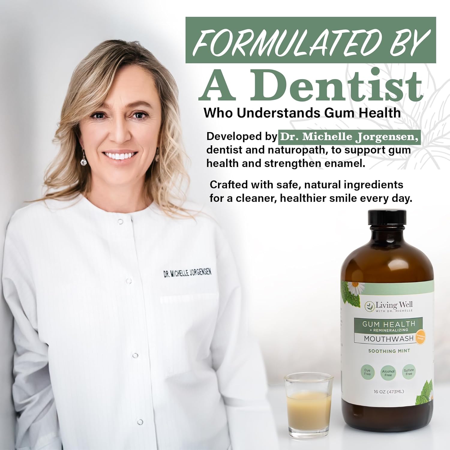 Living Well with Dr. Michelle Remineralizing + Gum Health Mouthwash – Soothing Mint | Hydroxyapatite, Colloidal Silver | Alcohol-Free, Fluoride-Free, Fresh Breath Support - Image 4