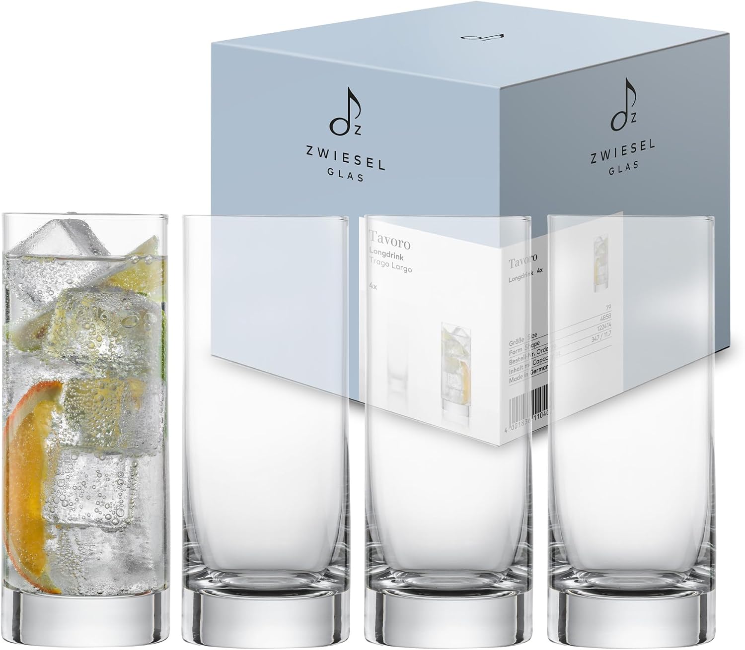 Zwiesel Glas Tavoro Long Drink Glass 0.3 L Set of 4 Modern Drinking Glasses for Long Drinks Dishwasher Safe Tritan  Crystal Glasses Made in Germany Item No. 122414