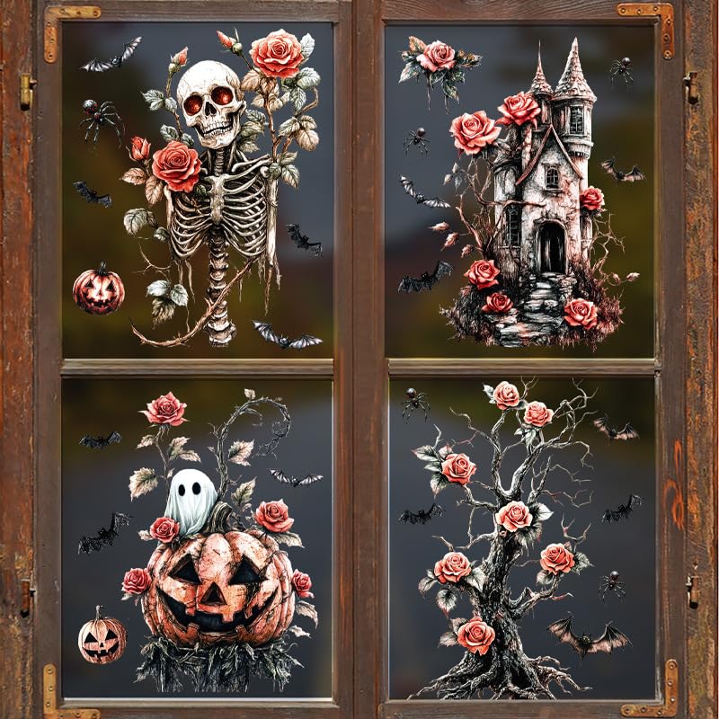 Christmas &amp; Halloween Static Window Clings Set (20x30cm &amp; 35x28cm),8-10 Designs/Pack, Removable Decals for Glass (Halloween Gothic Romance, Polyvinyl Chloride, Large)