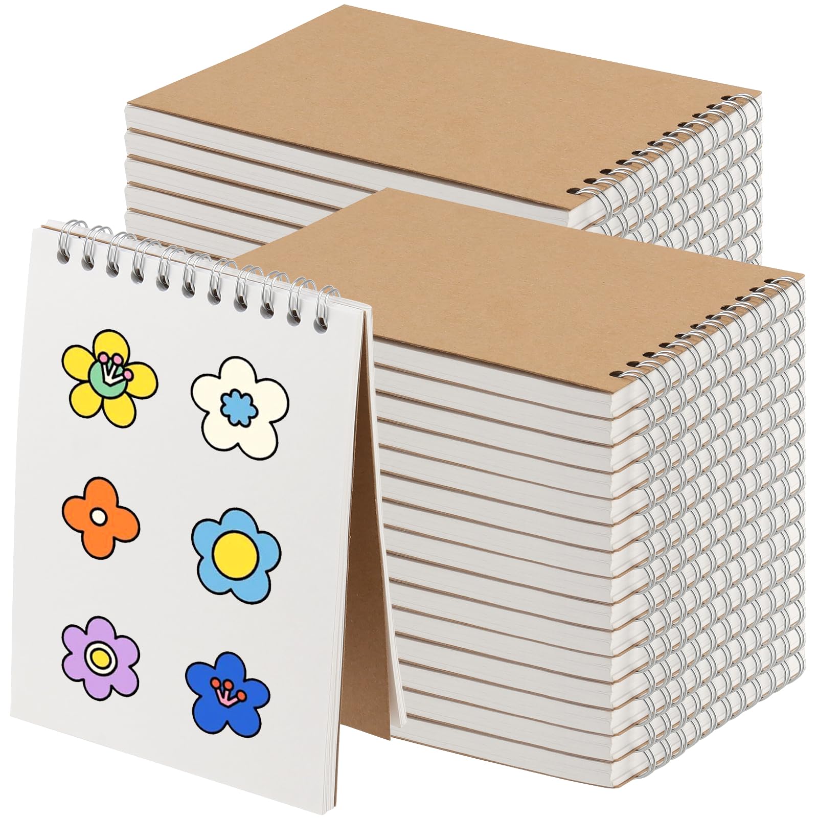 SEUNMUK 30 Pack A6 Spiral Bound Sketchbook, 60 Sheets / 120 Pages Brown Hardback Sketchbook, Kraft Drawing Pad for Portrait, Sketching, Drawing, Scrapbooking, Upturning Type